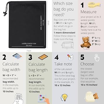 Drawstring Bag - UltraLight Nylon Cinch and Ditty Pouch For Packing, Storing, Goodie Bag (5 pack, Black, 7 x 9 inch)