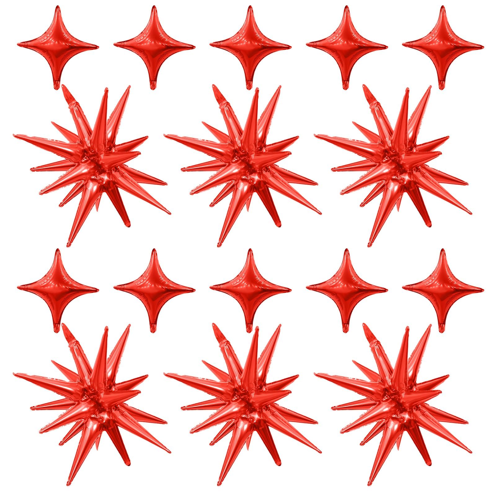 Red Star Balloons,6Pcs 22Inch Explosion Star Balloons and 10Pcs 10Inch Four Angle Balloon Kit for Christamas New Year Birthday Anniversary Party