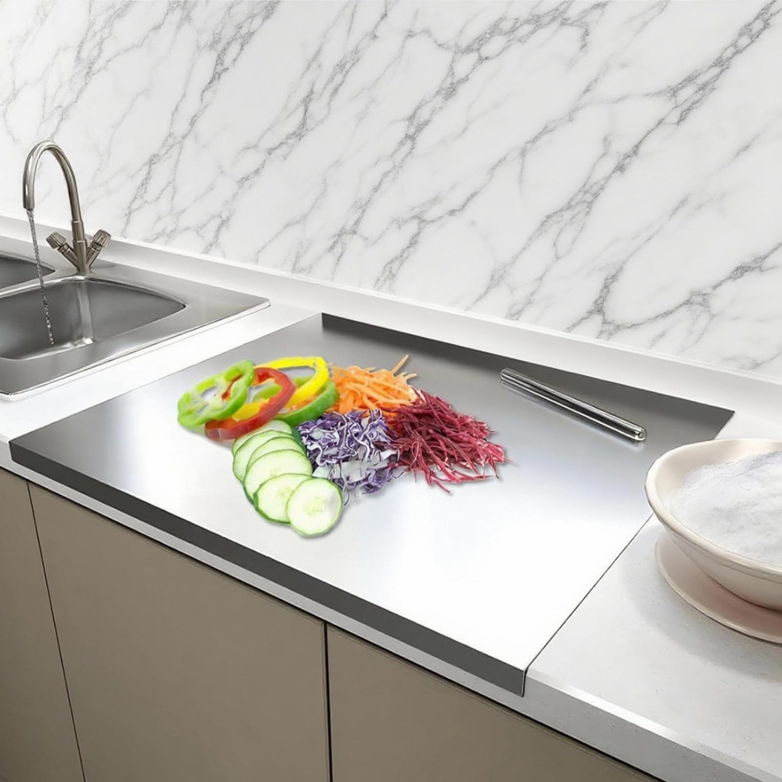 HARELA Tagliere In Acciaio Inox 304 Sopra Lavello – 60x50 Cm – Antiscivolo, Igienico, Per Carne E Verdura