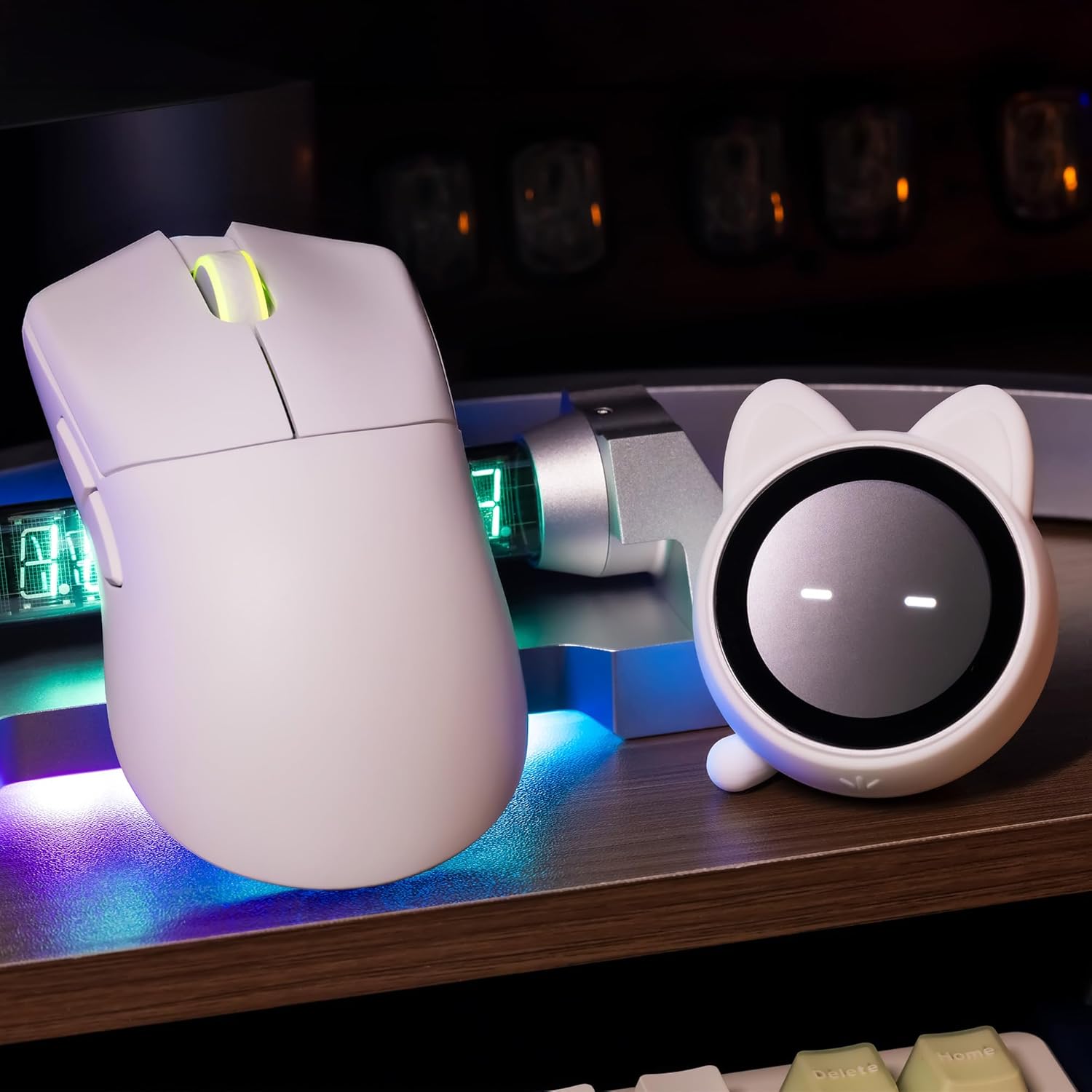 WLMOUSE Huan 48g Ultra-Lightweight Magnesium Alloy Gaming Mouse,8K Voice & Display Receiver, Dual 8K Wireless/Wired, PAW3950HS Sensor, RGB Wheel Lighting, Nordic 54H20 (White(OM Switch))