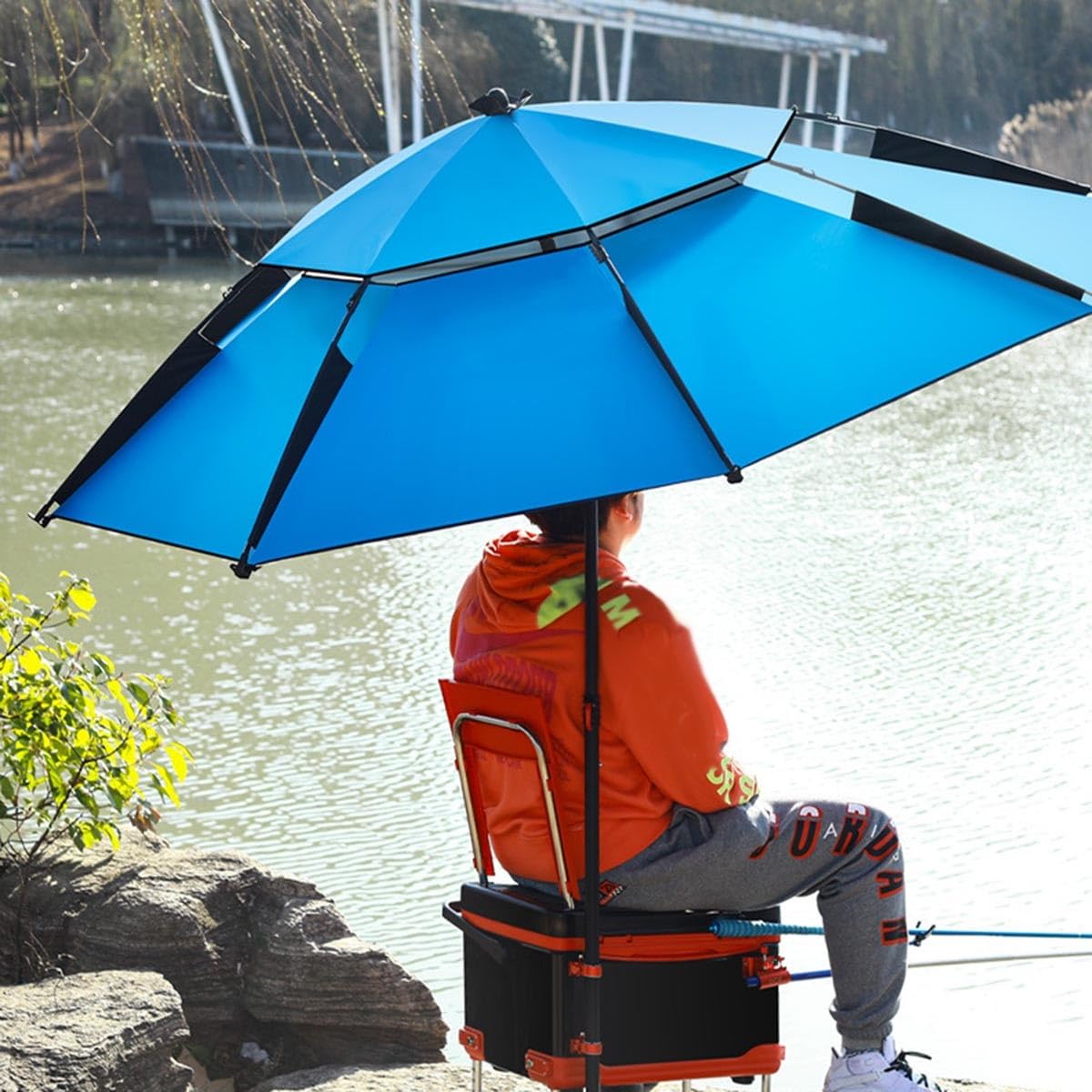 Sombrilla de playa shade Parasol Pesca de aire libre protección contra lluvia Sombrilla de Protección UV Doble Transpirable sombrilla de jardín Plegable