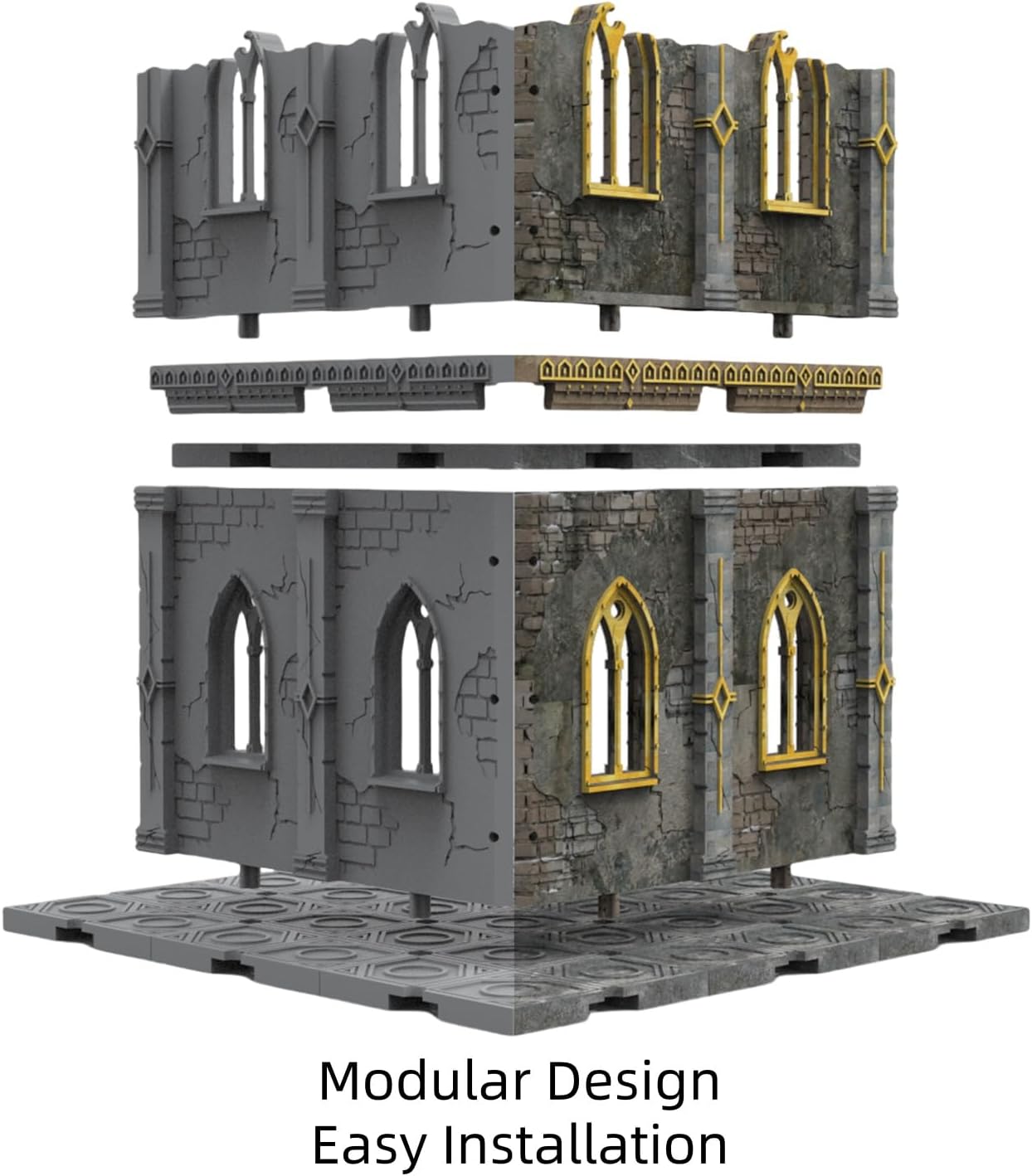 Modular Terrain Ruin for Wargame WH40K, Compatible with 10E WTC & GW, HIPS Plastic Injection Molding (Half-Table Set - 1,200 Parts)