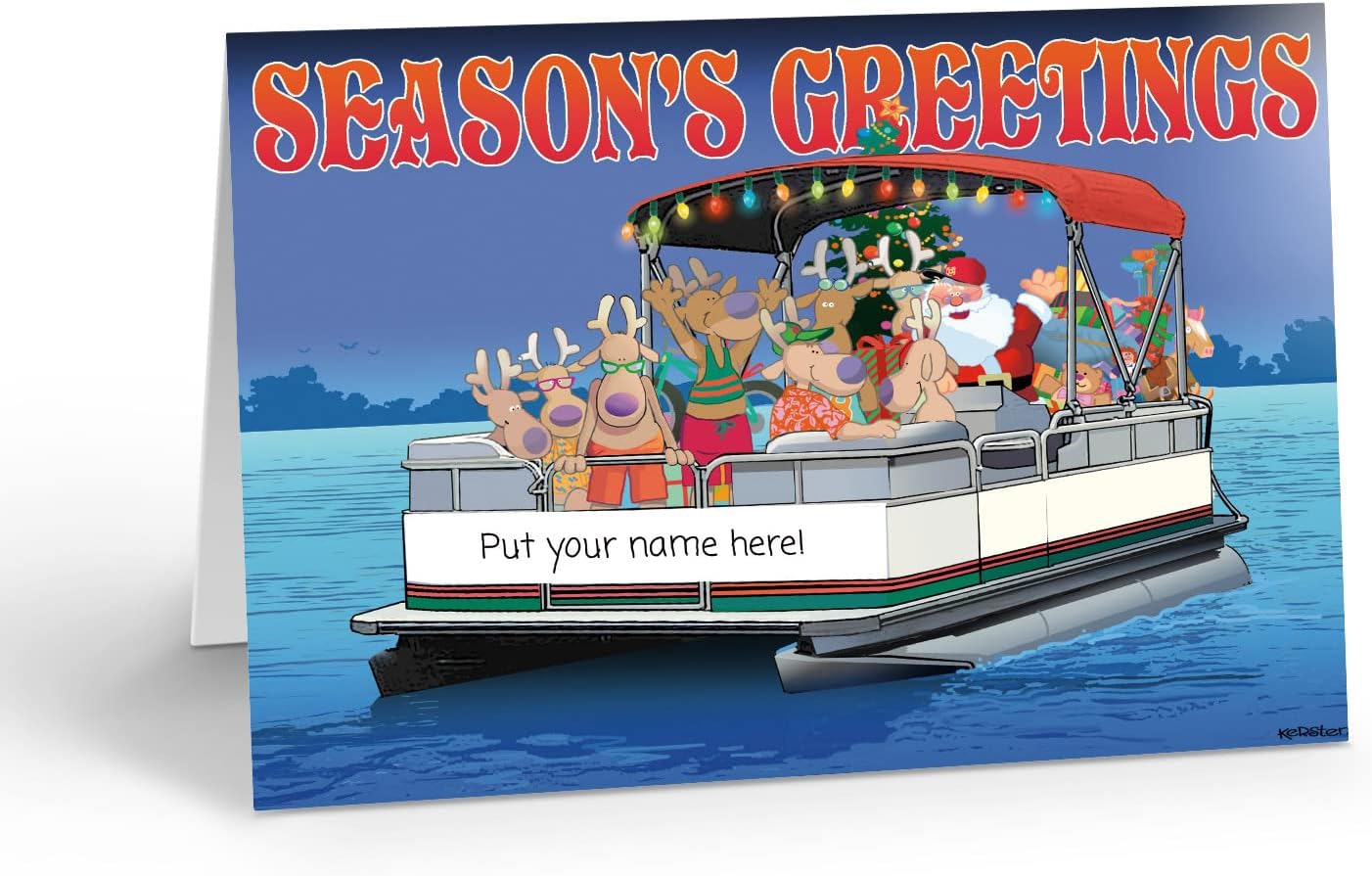 Stonehouse Collection | Customized Pontoon Boat Christmas Card | Boating 24 Cards & Envelopes | Name Your Boat | USA Made