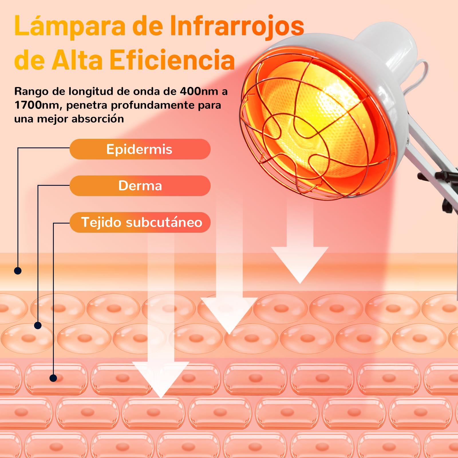 Lampara Infrarrojos 150W, TERVON Lampara Calor Infrarrojo, 10 Niveles de Temperatura Ajustables con Temporizador, Luz Infrarrojos Lampara, Lámpara de Infrarrojos para Aliviar El Dolor