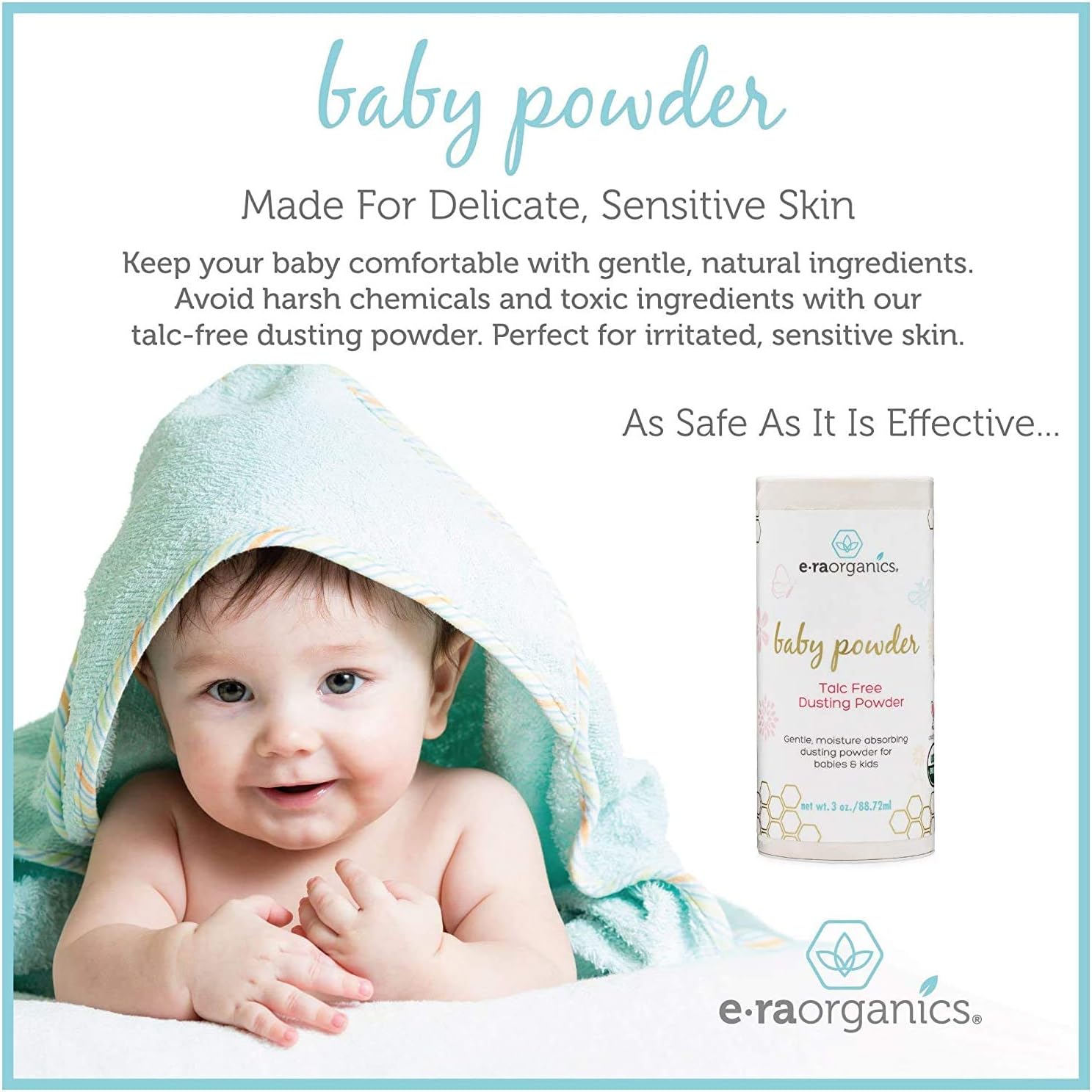 Era Organics Talc Free Baby Powder - USDA Organic Dusting Powder for Excess Moisture & Chafing That’s Actually Good for Your Skin- Non Toxic, Non-GMO, Cruelty Free Baby Skin Care : Baby