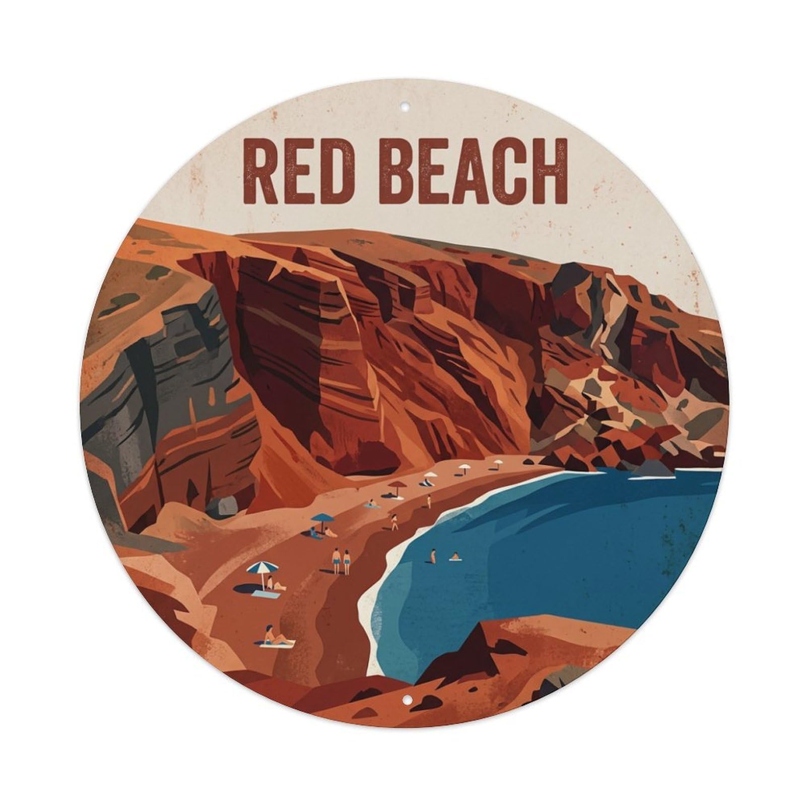 Galvaxio Style Vintage Travel Red Santorini Beach Metal Tin Sign