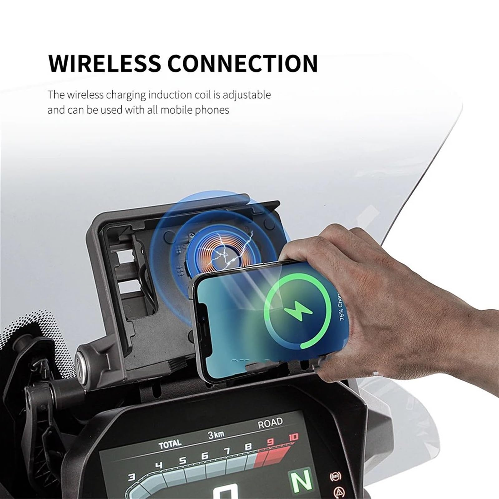 Support Telephone Velo Pour BMW R1250GS LC Pour ADV R1200GS F850GS F750GS F900XR F900R Chargeur Sans Moto Support Navigation USB Support Téléphone Portable Telephone Moto Rotation(Wireless charging)