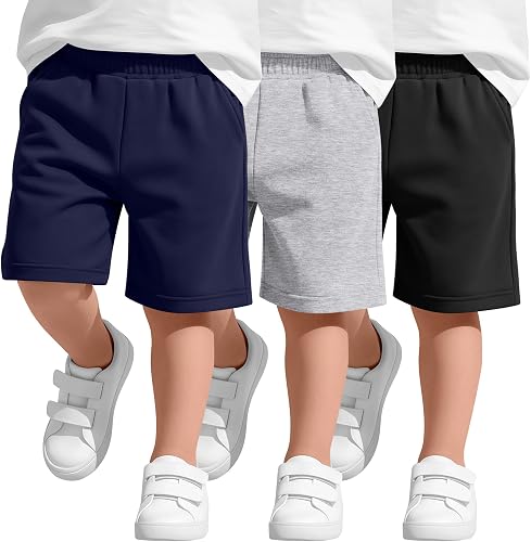Halfchet 3 Pack Toddler Boys Sweat Shorts, 3-Color, 2T