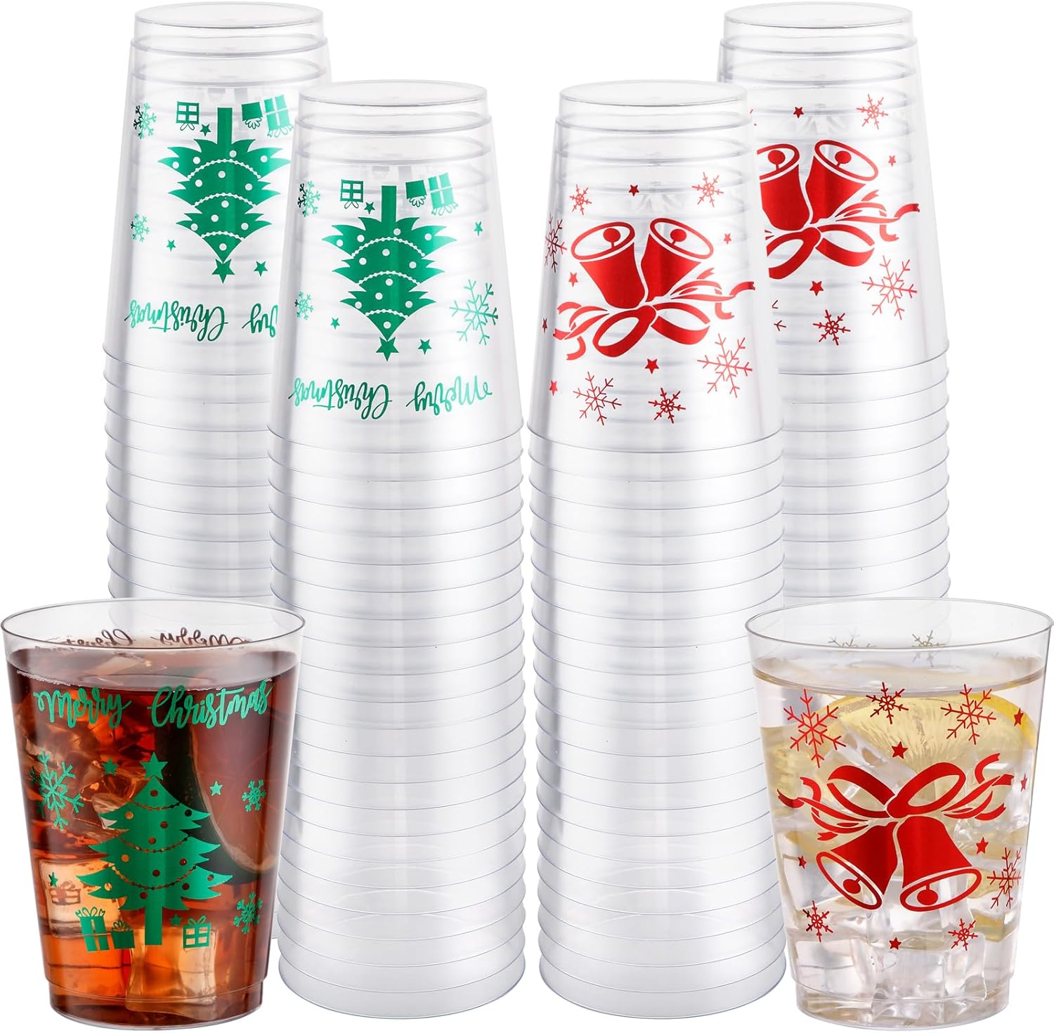 DaYammi 60Pcs Christmas Red Plastic Cups and Green Plastic Cups Christmas Disposable