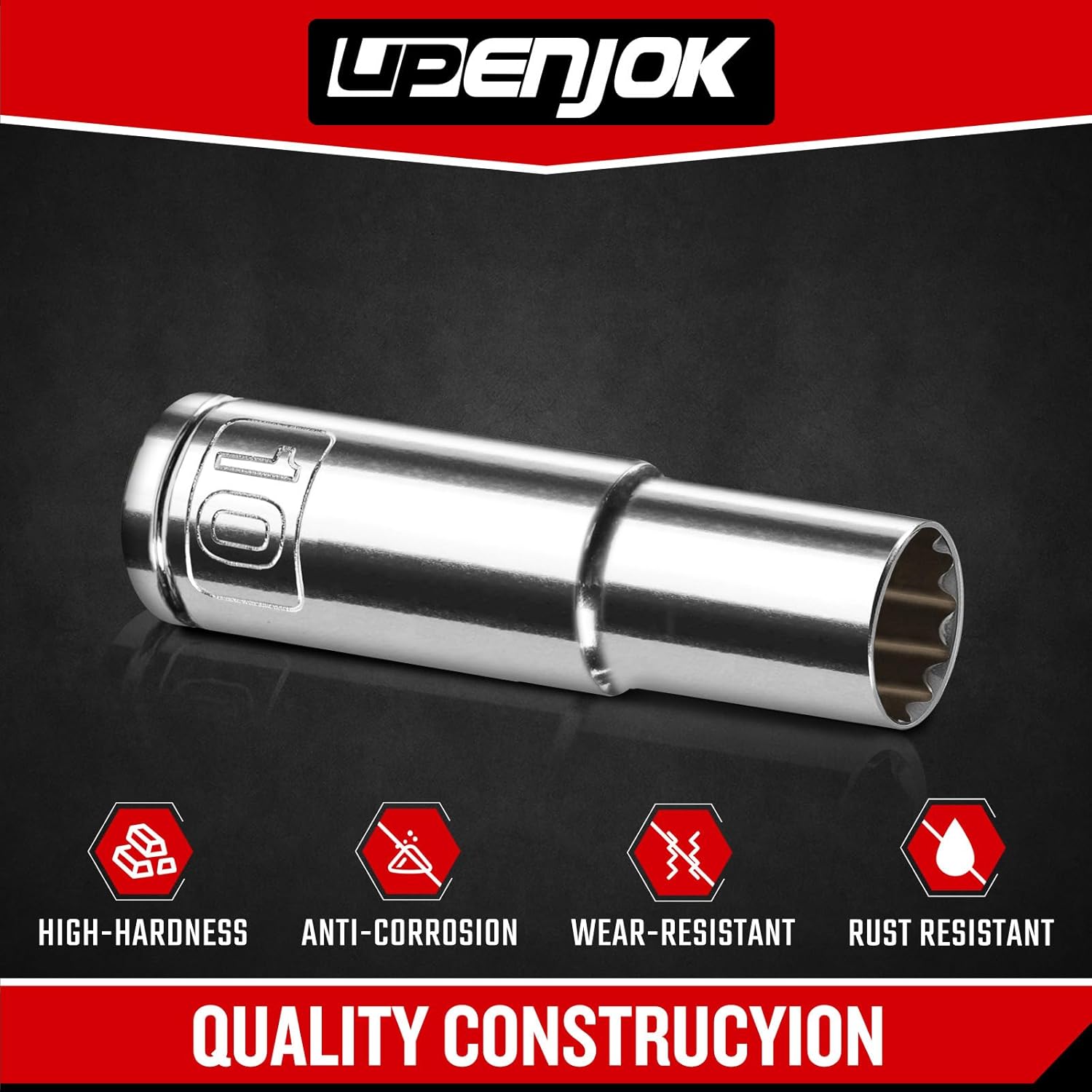 2PCS 3/8" Drive 10mm Socket Set, Deep, Mirror Finish, Cr-V Steel, 12-Point