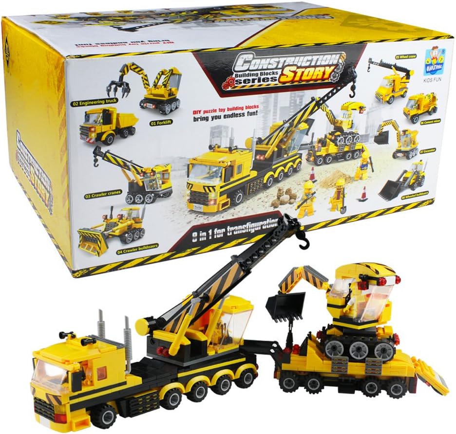 DIY Construction Truck Set 3D Building Blocks Assembly Vehicle Kit 8 in 1 Perfect Gift for Kids Ages 6 and Up (8pcs)
