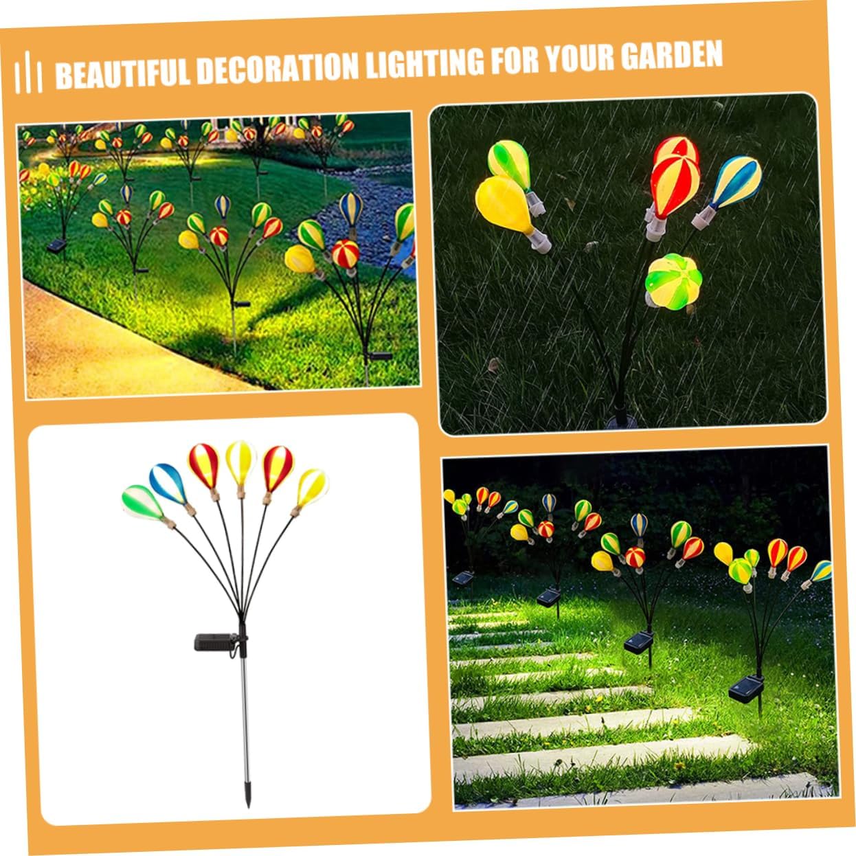 Kisangel 2pcs Led Solar Garden Stake Lamps Hot Air Balloon Decorative Outdoor Lights for Patio Pathway