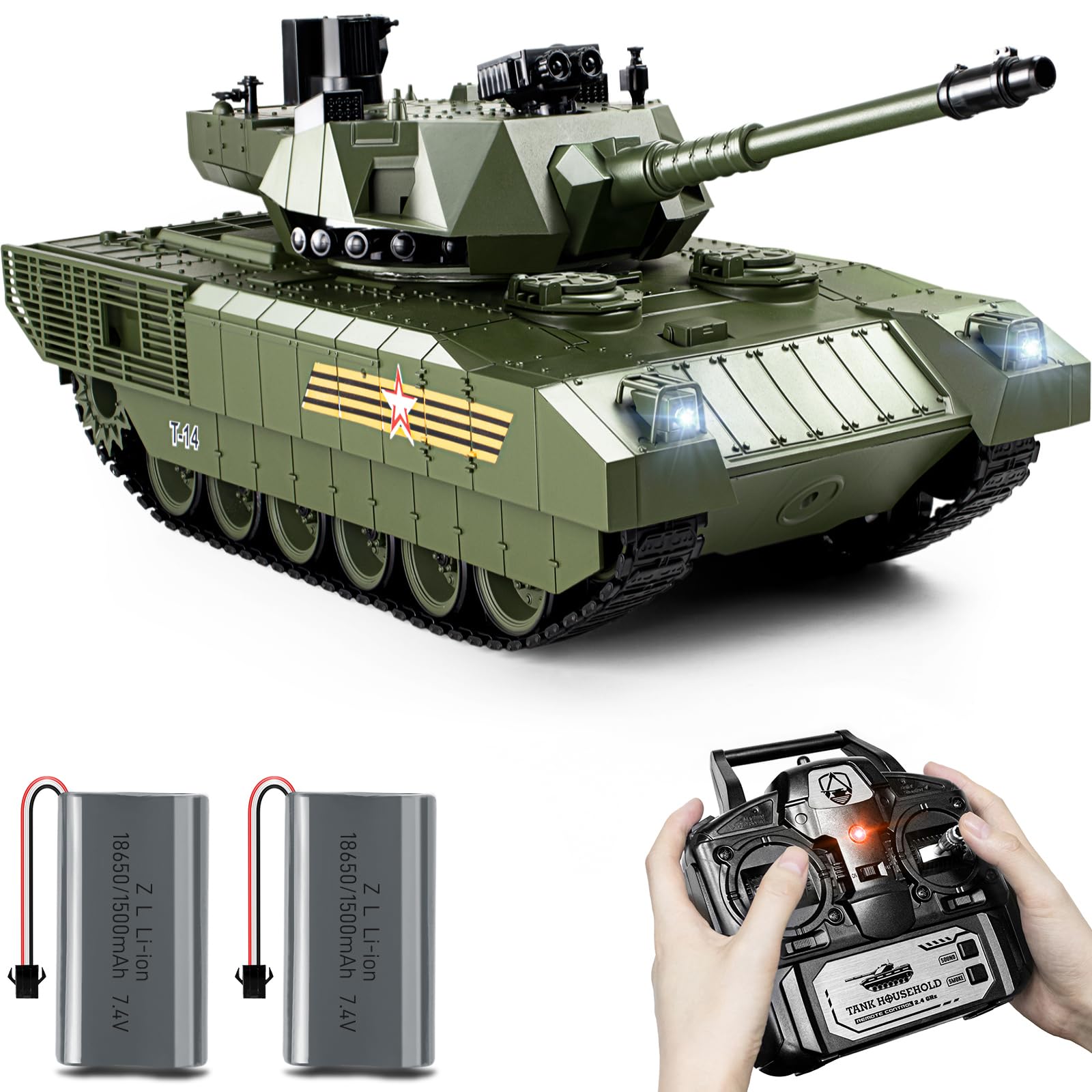 Supdex 1:18 RC Tank, Russian T-14 Armata Remote Controlled Tank  Model Toy that Shoots Airsoft BBS and Water Bombs