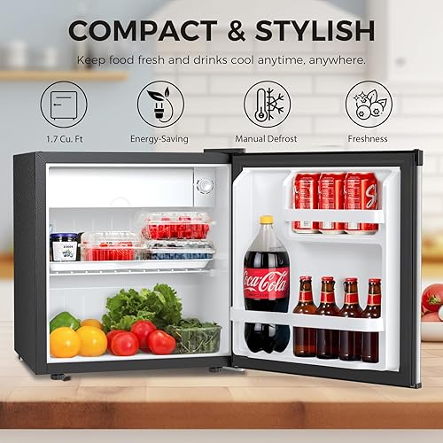 Miniatura 2 de Antarctic Star Refrigerador compacto de 1.7 pies cúbicos con congelador, termostato ajustable, estante de vidrio extraíble, mini refrigerador de
