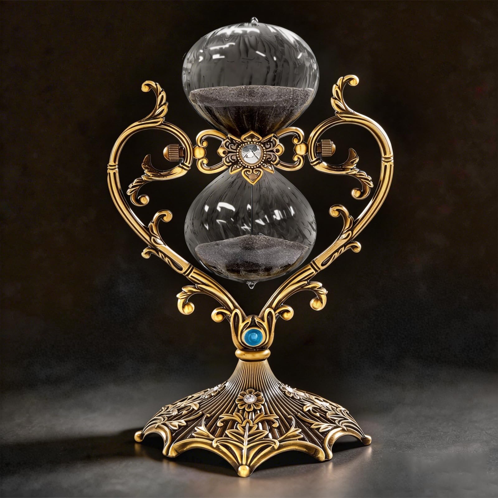 60 Minute Hourglass Timer, Vintage Engraving Large Rotating Sand Timer Clock, Unique SandWatch 60 Min, Antique Brass 1 Hour Glass Sandglass for Home, Desk, Office (Black)