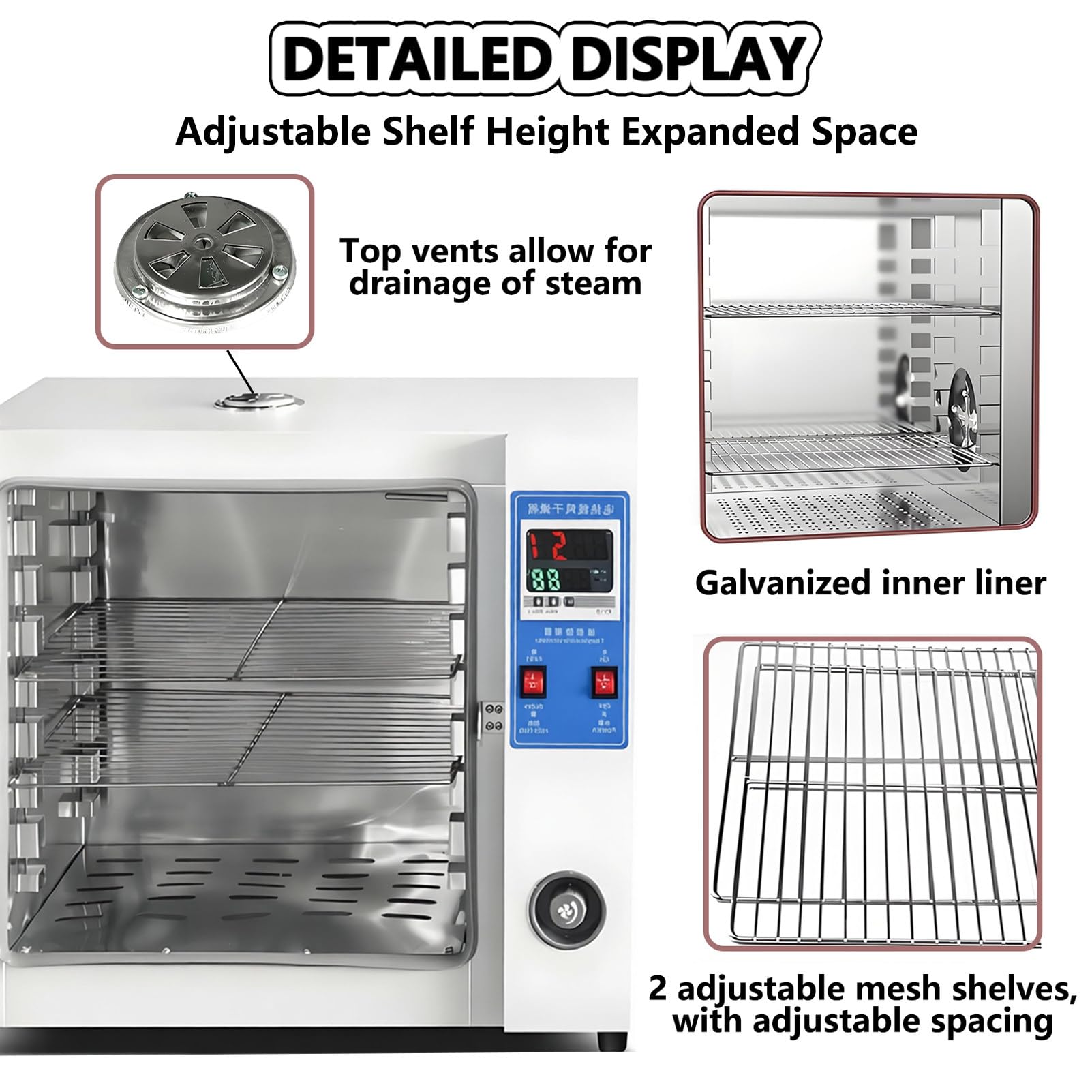 Horno de Secado al Vacío, Horno de Secado por Chorro de Aire a Temperatura Constante, Estufa de Secado Laboratorio, con Control Inteligente, Velocidad de Ventilador Ajustable 43L