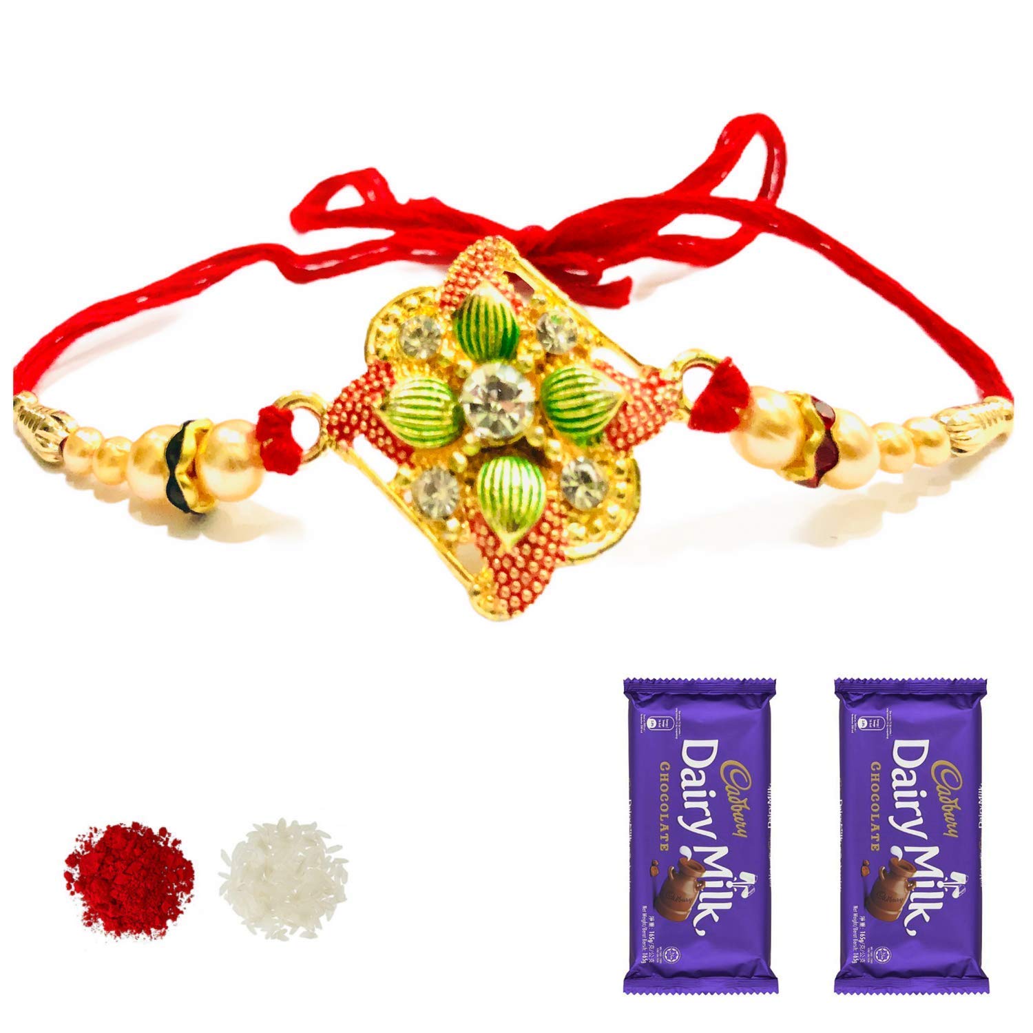 Urban Festivities Rakhi Gift Hamper for Brother | 1 Quirky Green Metal Rakhi with 200g Almonds & 2 Chocolates | Classy & Simple Raksha Bandhan Gift for Bhai/Bhaiya 1