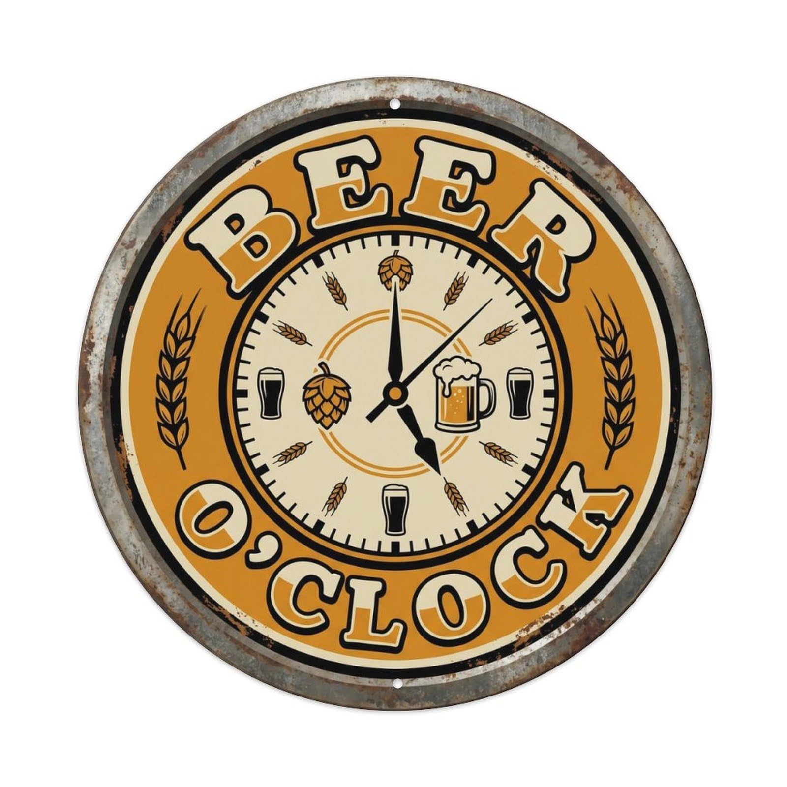 Cmhok Vintage Style Beer Oclock Classic Hanging Ornament Retro Slogans Metal Tin Sign Plaque Wall Decor For Cafe, Club, Garden Round Metal Poster 8X8inch
