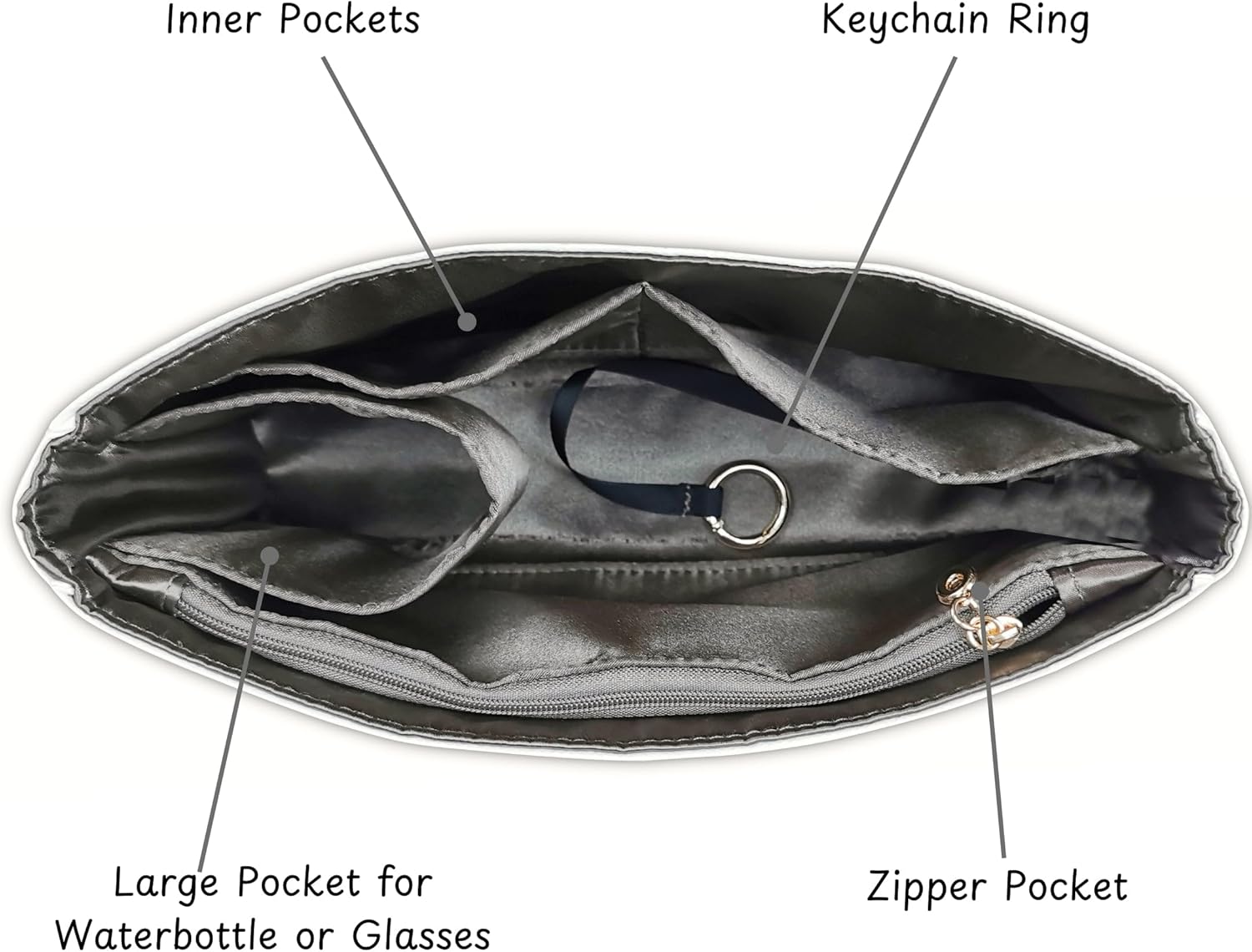 Insert for Brooklyn 23, 28, 39, Made of Duponpaper and Satin Silk Liner, Bag Organizer with Zipper Pocket, 34 Interior Colors (Size 39, Blush)