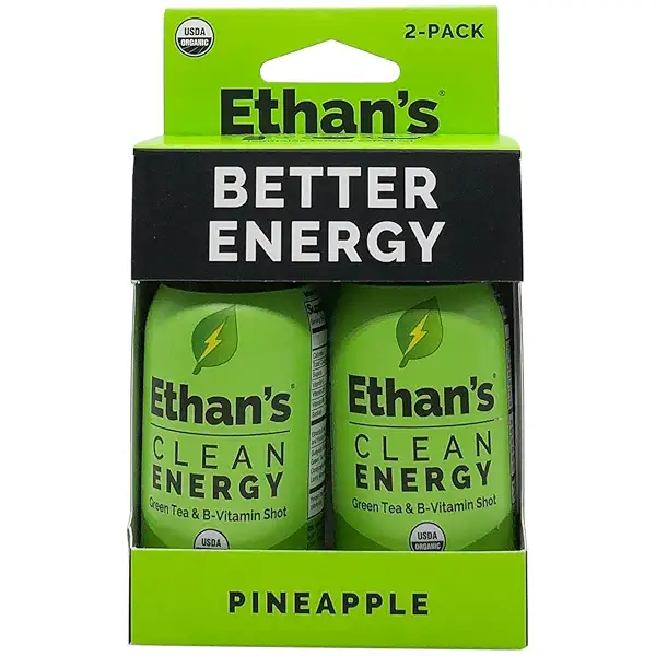 Ethan's Organic Clean Energy Shots Pineapple, Sugar Free Natural Pre-Workout Focus Boost, Gluten Free, Vegan, B6 & B12 Vitamin C with Green Tea Extract and Guayusa (2 Pack of 2oz Shots) 1