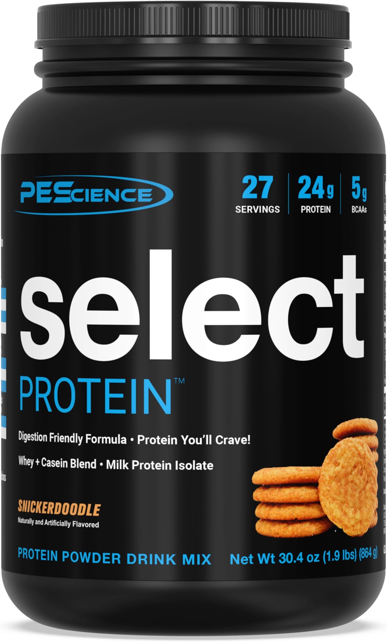 Select Protein Powder, Whey and Casein Blend, Lean Protein Powder for Women and Men, Low Calorie, Low Carb, Keto Friendly, Gluten Free, Snickerdoodle - 27 Servings
