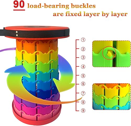 Miniatura 7 de Jakuva Taburete de viaje mejorado para campamento, taburete plegable retráctil, taburete telescópico plegable, taburete portátil con carga máxima de