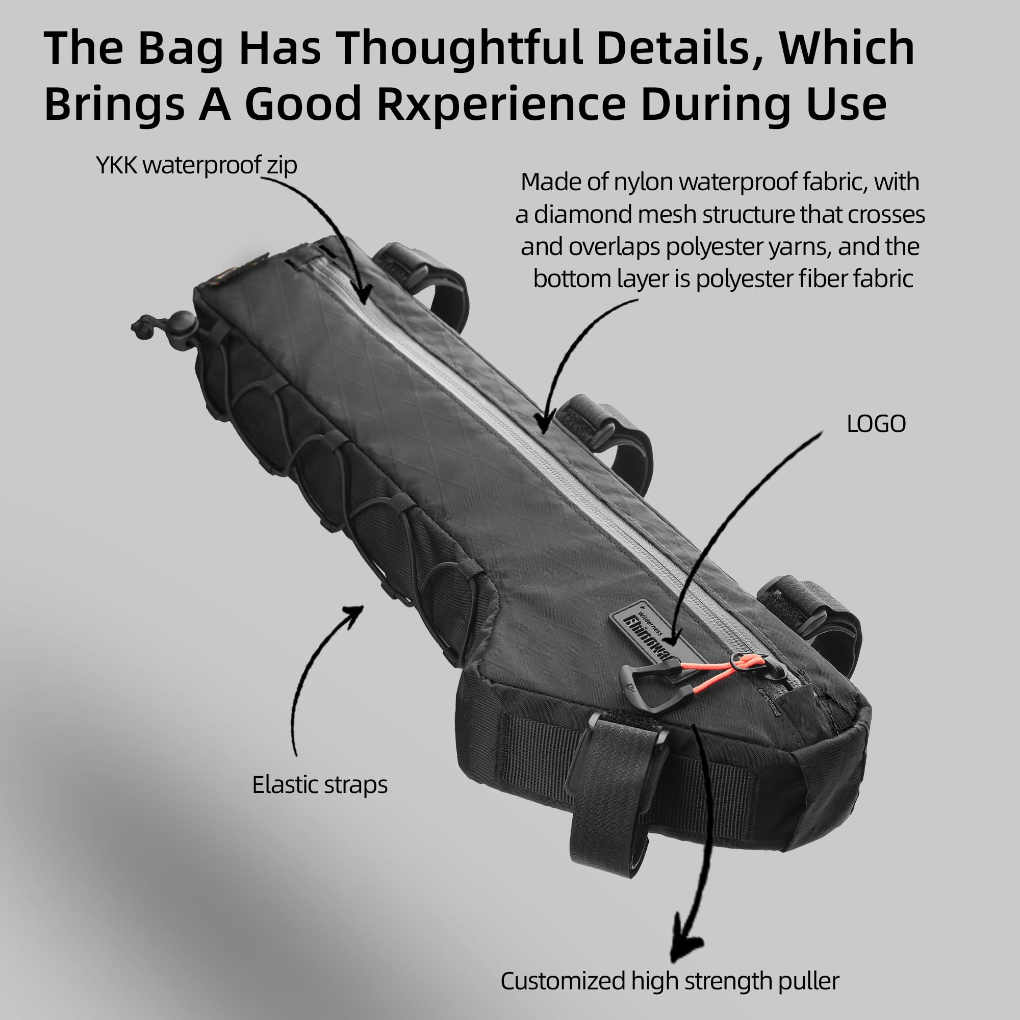 Rhinowalk Borsa triangolare per bicicletta sotto il tubo superiore, custodia anteriore portaoggetti, cicloturismo bikepacking