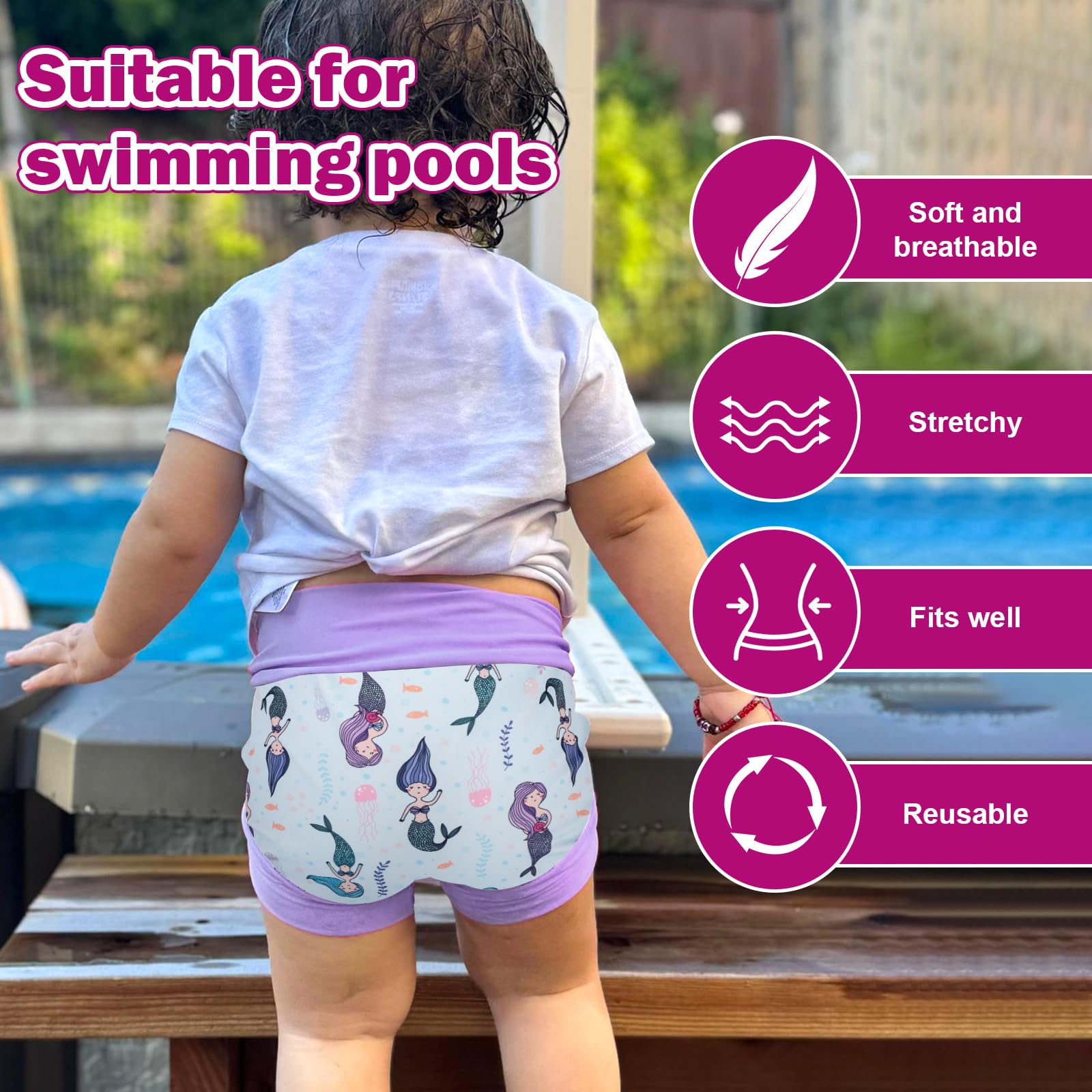FLYISH DIRECT Couche de Bain bebe Lavables, Imperméable Couche de Piscine pour Enfant Réutilisable, 3 Paquets Anti-fuite Culotte de Bain Réutilisable pour Bébé, 3-4 ans, Arc-en-ciel