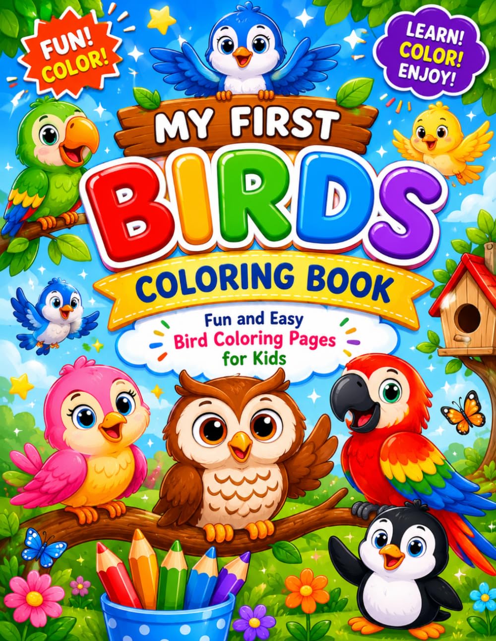My First Birds Coloring Book: Fun and Easy Bird Coloring Pages for Kids Ages 3–6 Featuring Parrots, Owls, Peacocks, Ducks, Eagles, Flamingos, and More