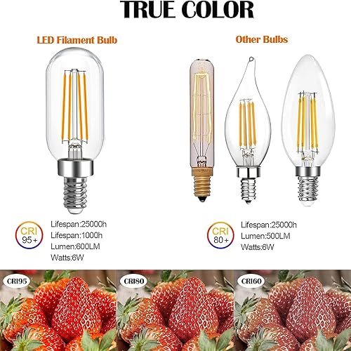 Miniatura 2 de JIPRES Paquete de 8 bombillas LED regulables de 6 W igual a blanco cálido 2700K T6 T25 E12 bombilla de 60 vatios para candelabros, ventilador de