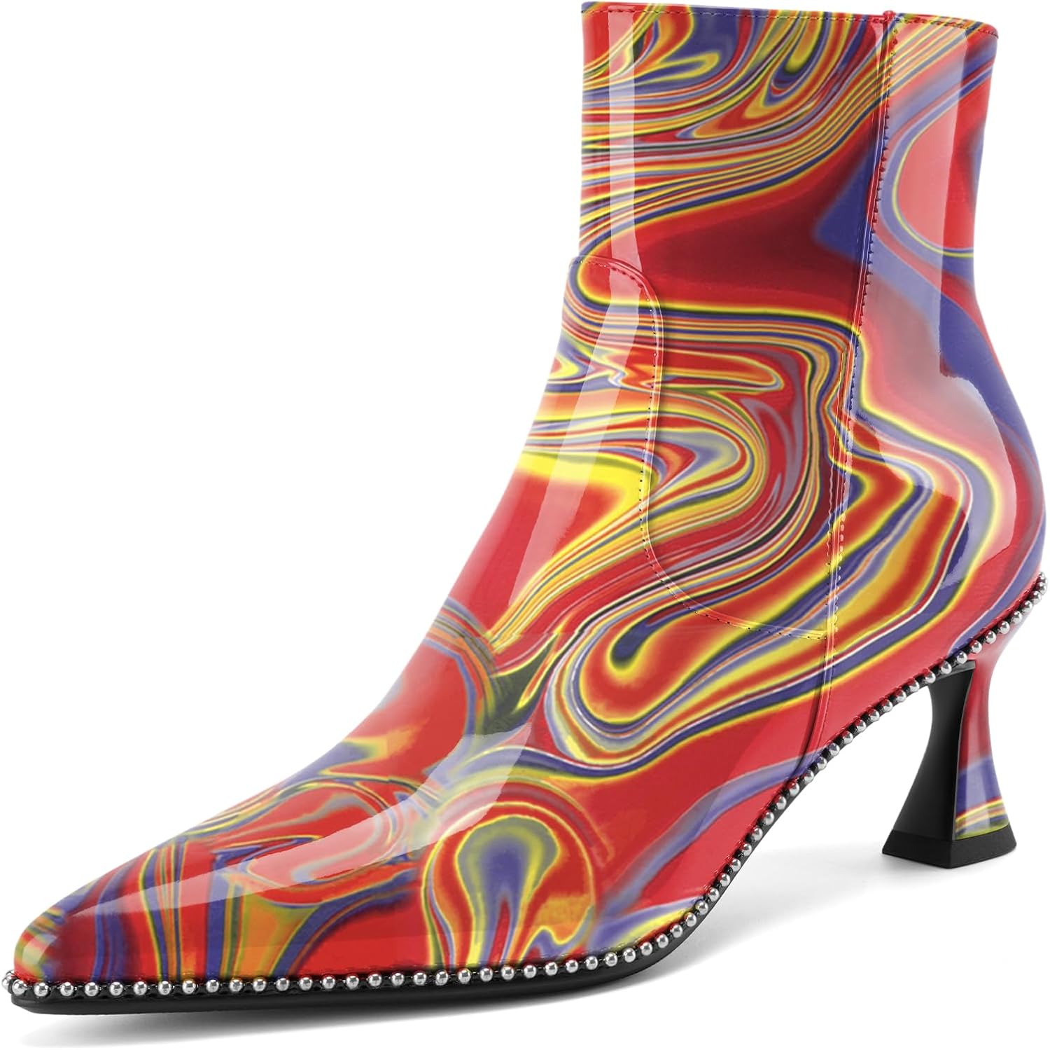 Z.Oufeier Women's Pointed Toe Kitten Heel Ankle Boots Patent Leather Sexy Zipper Dressy Fall Booties Classic Dress Short Heels Shoes