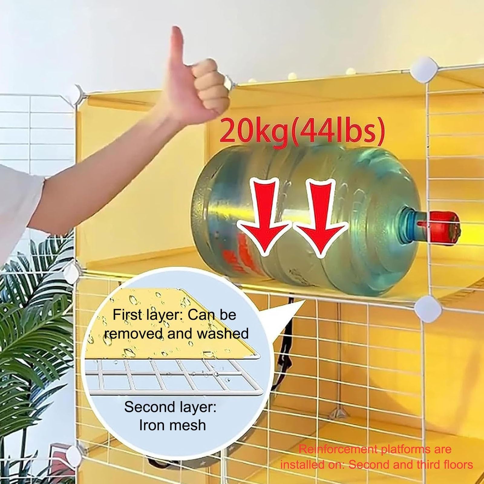 DIY Jaulas para Gatos Grandes, Corral para Gatos con Arenero, con Ruedas, Fácil de Mover. Base de Resina para Proteger Las Patas(107 * 47 * 112cm)