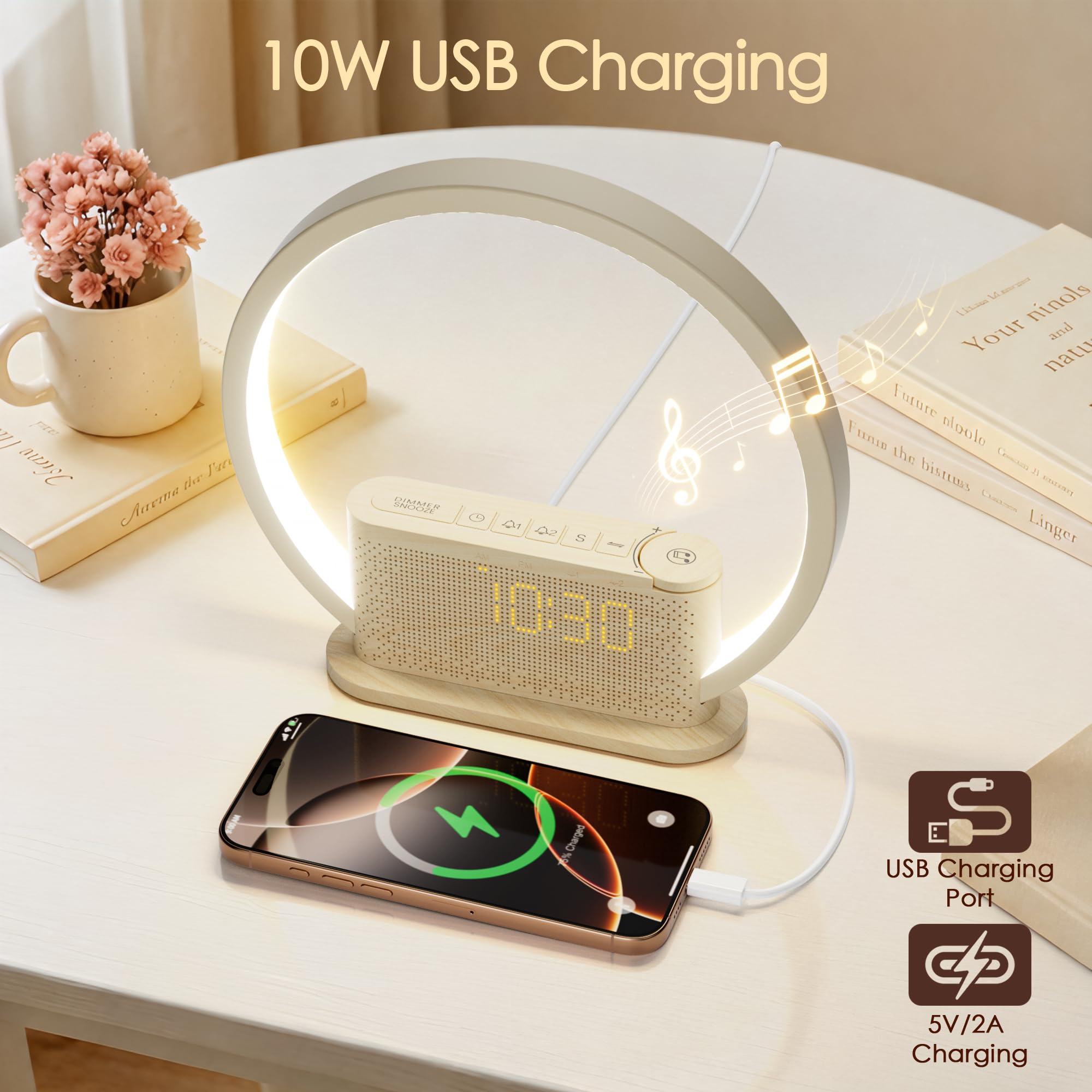 blonbar Reloj Despertador con Luz de Amanecer, 3 Niveles de Brillo, Doble Alarma con Despertador Suave, Sonidos Naturales Integrados, Salida USB, Función de Posponer 10 Minutos Lámpara de Cabecera par