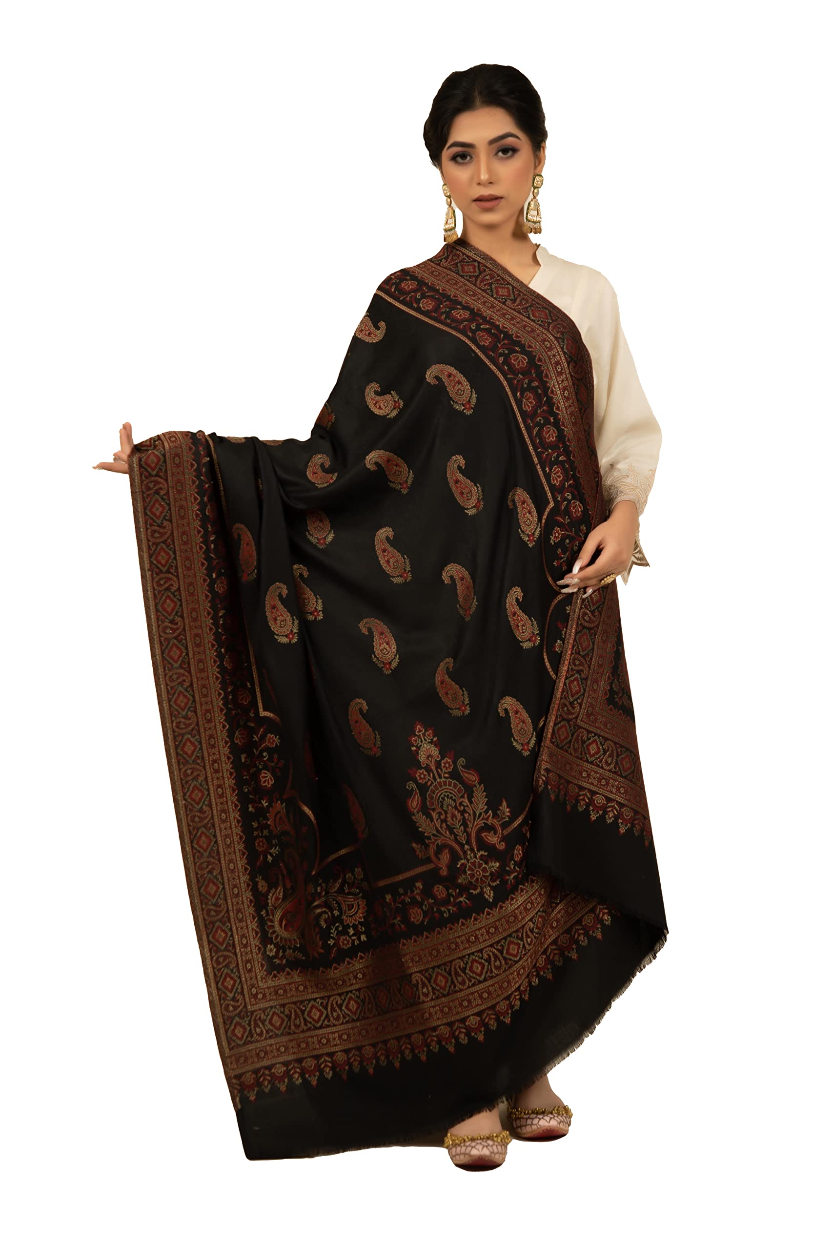 shal-é-pashm Shal-e-Pashm Women's Persian Grandeur Intricate Zari Shawl-picture-51