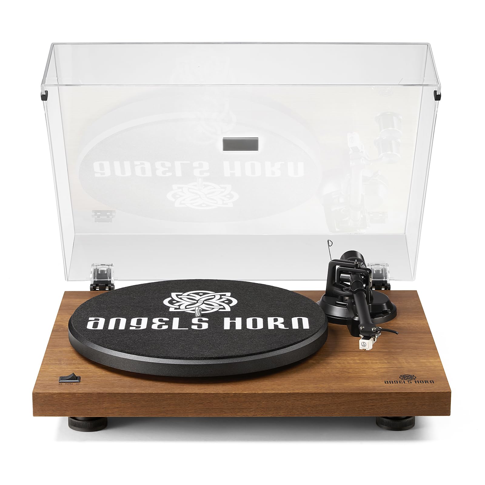 ANGELS HORN Giradischi Vinile, Giradischi Bluetooth, Lettore Vinile con Contrappeso Regolabile e Cartuccia Magnetica e 2 Velocità 33/45 RPM - Legno