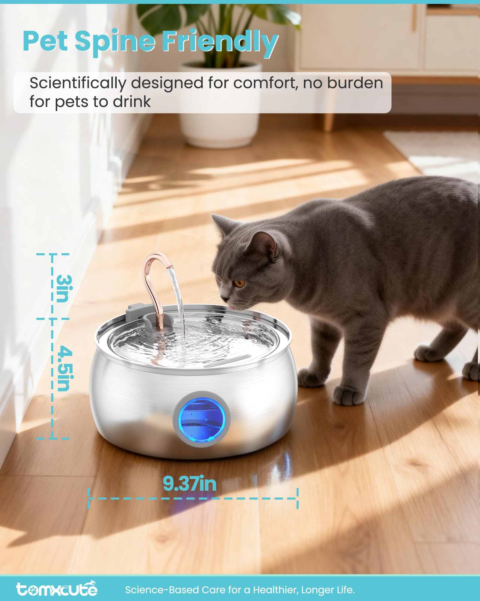 Fontana d'acqua per gatti, 4,0 l, a collo di cigno in acciaio inox e rame, fontana per gatti da interni, fontana per gatti per bere beccuccio, viene fornita con 3 filtri di ricambio