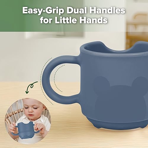 Miniatura 6 de haakaa Vasos de silicona para niños pequeños, sin BPA, a prueba de caídas, para bebés de 6 meses en adelante, 5 onzas (piedra azul)