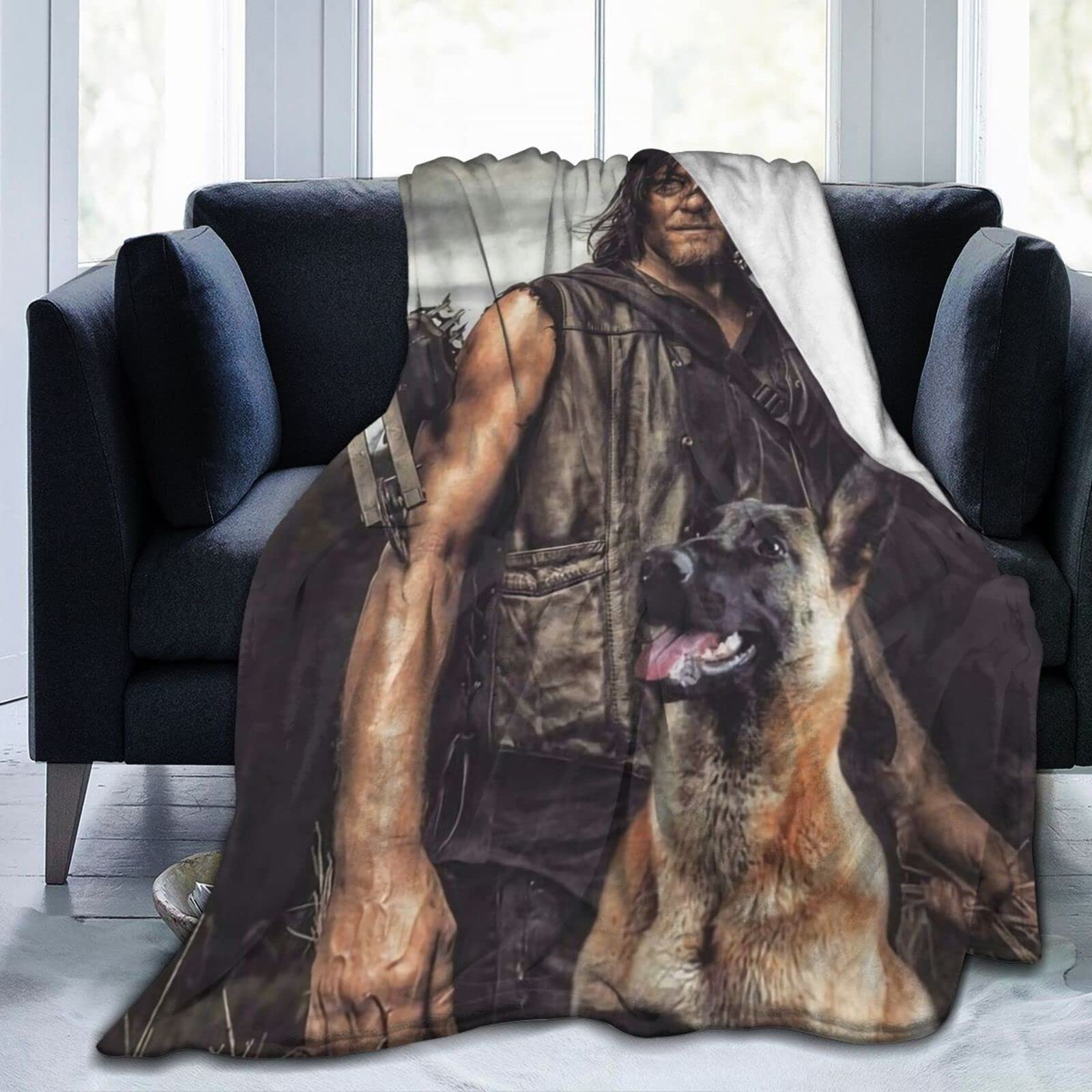 Yingd Black Norman Reedus Blanket - Daryl Dixon Collage - Soft, Comfortable Flannel - Anti Pilling - 125X100cm