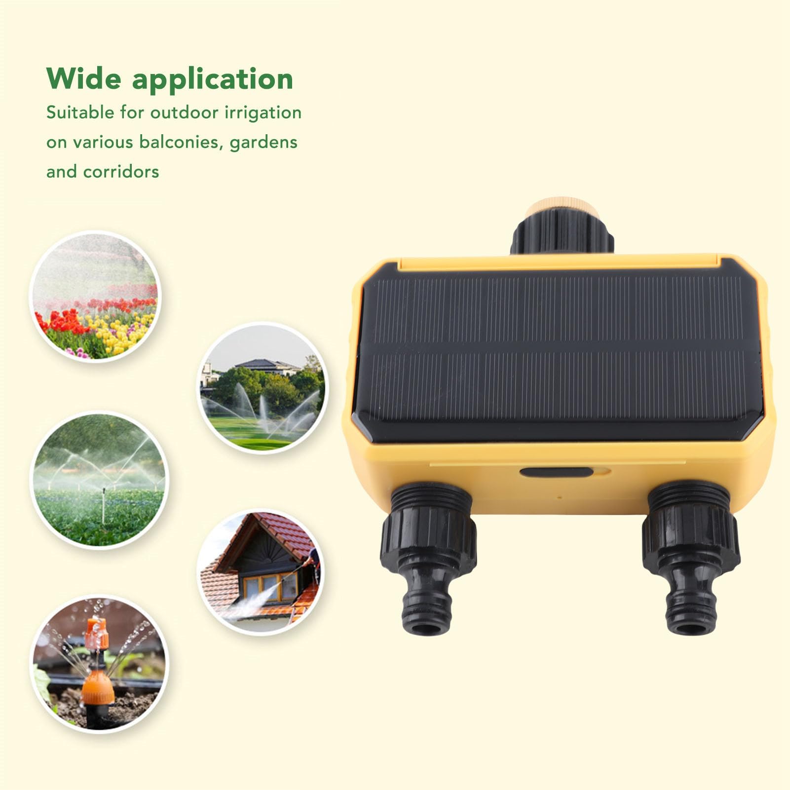 Tonysa Timer di Irrigazione a Energia Solare, Controller di Irrigazione Intelligente con Ritardo della Pioggia, Doppio Prese, Timer di Annaffiatura Automatico per Giardino, Cortile, Balcone, Sistemi