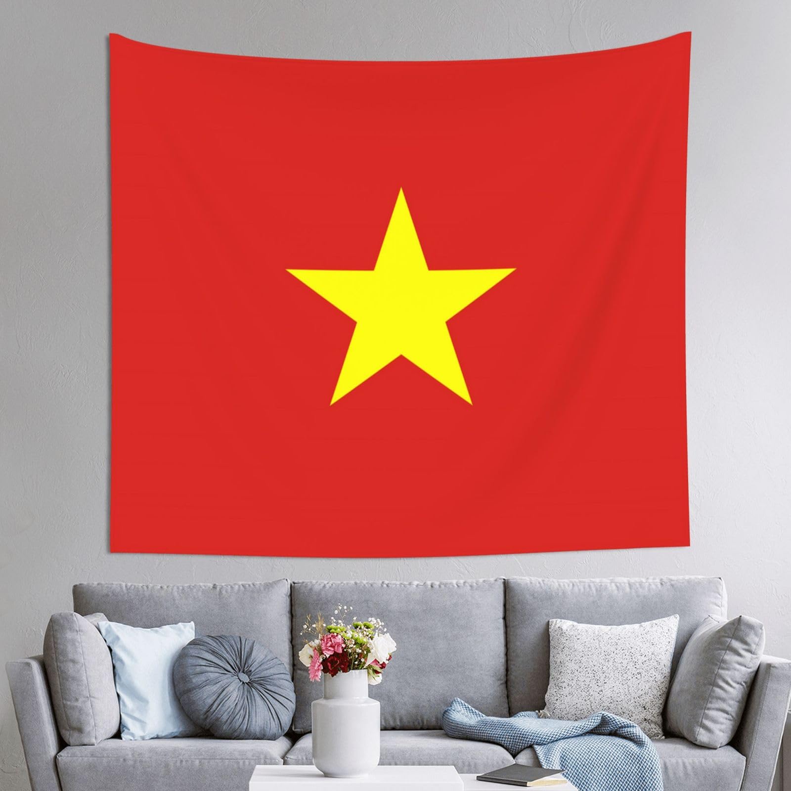 HLSBSSL 60x51in Vietnamese flag Printed Tapestry Tablecloth for Dormitory and Picnic Rooms - Multifunctional Fabric Hanging