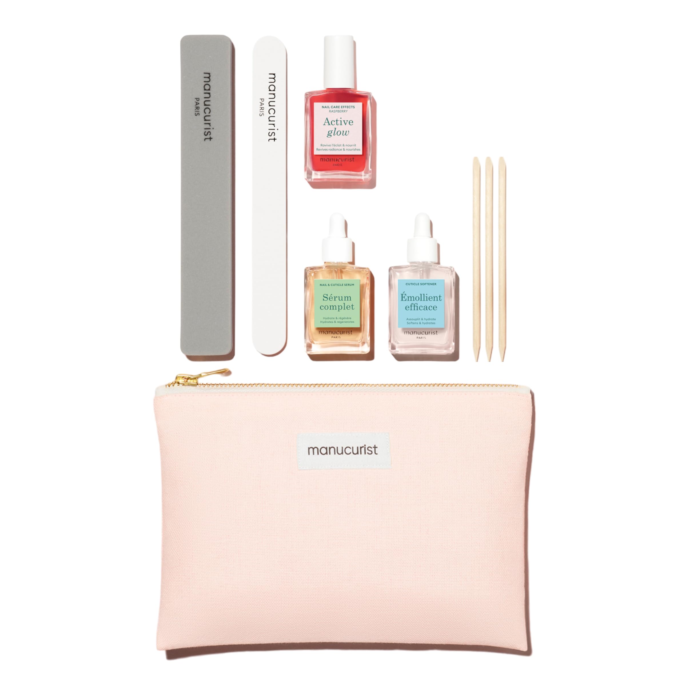Manucurist Coffret Active™ Glow Manucure Set - Vernis à Ongles Active Glow Raspberry, Sérum Complet, Emollient Cuticule, 2 limes a ongles, Batons de Buis Repousse Cuticule - Coffret Cadeau Femme
