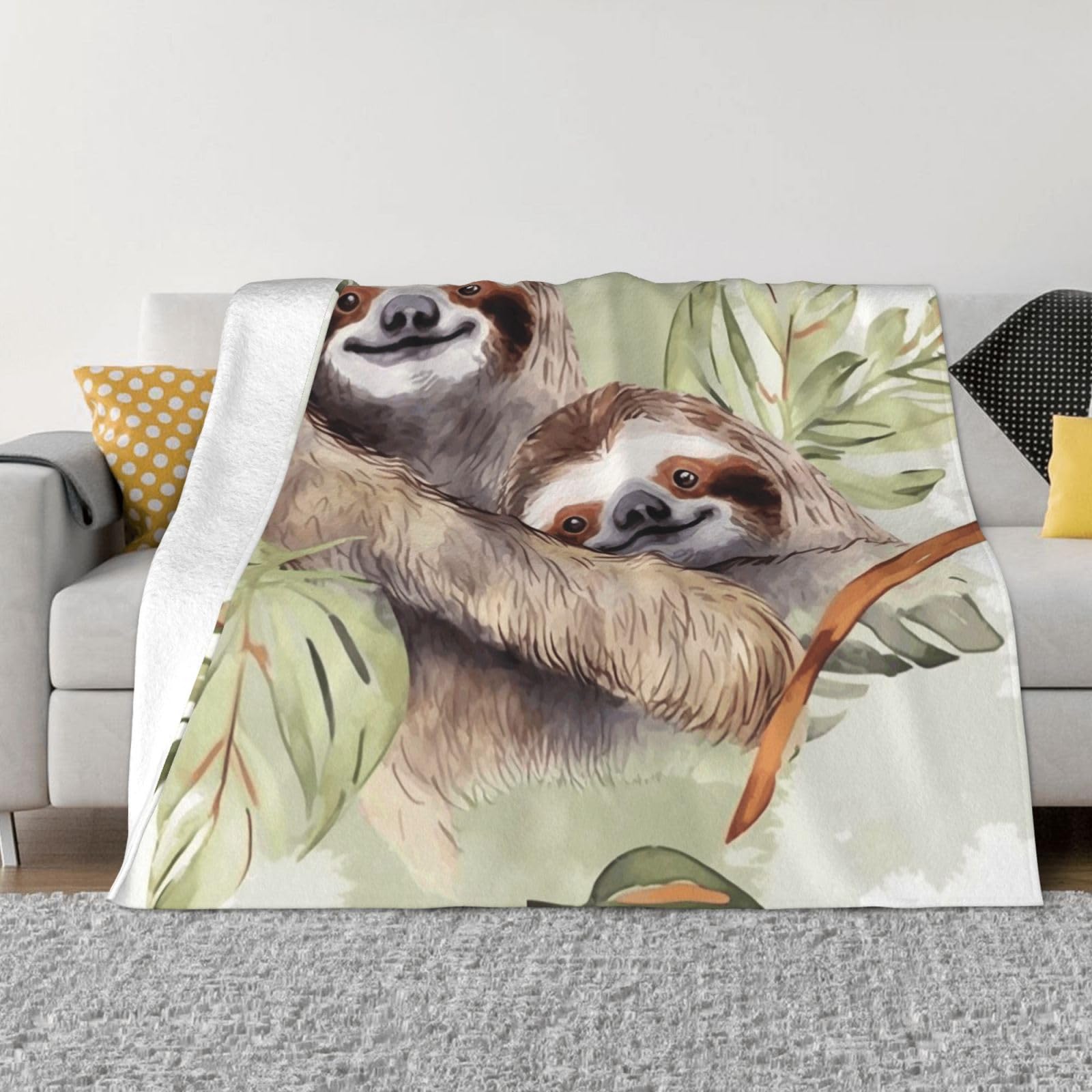 FodPand Watercolor Sloth Fleece Blanket 80"x60" Lightweight Warm Throw Blanket for Bed Couch Cozy Air Conditioning Quilt All Seasons Decorative Fuzzy Blankets Gifts for Women Men