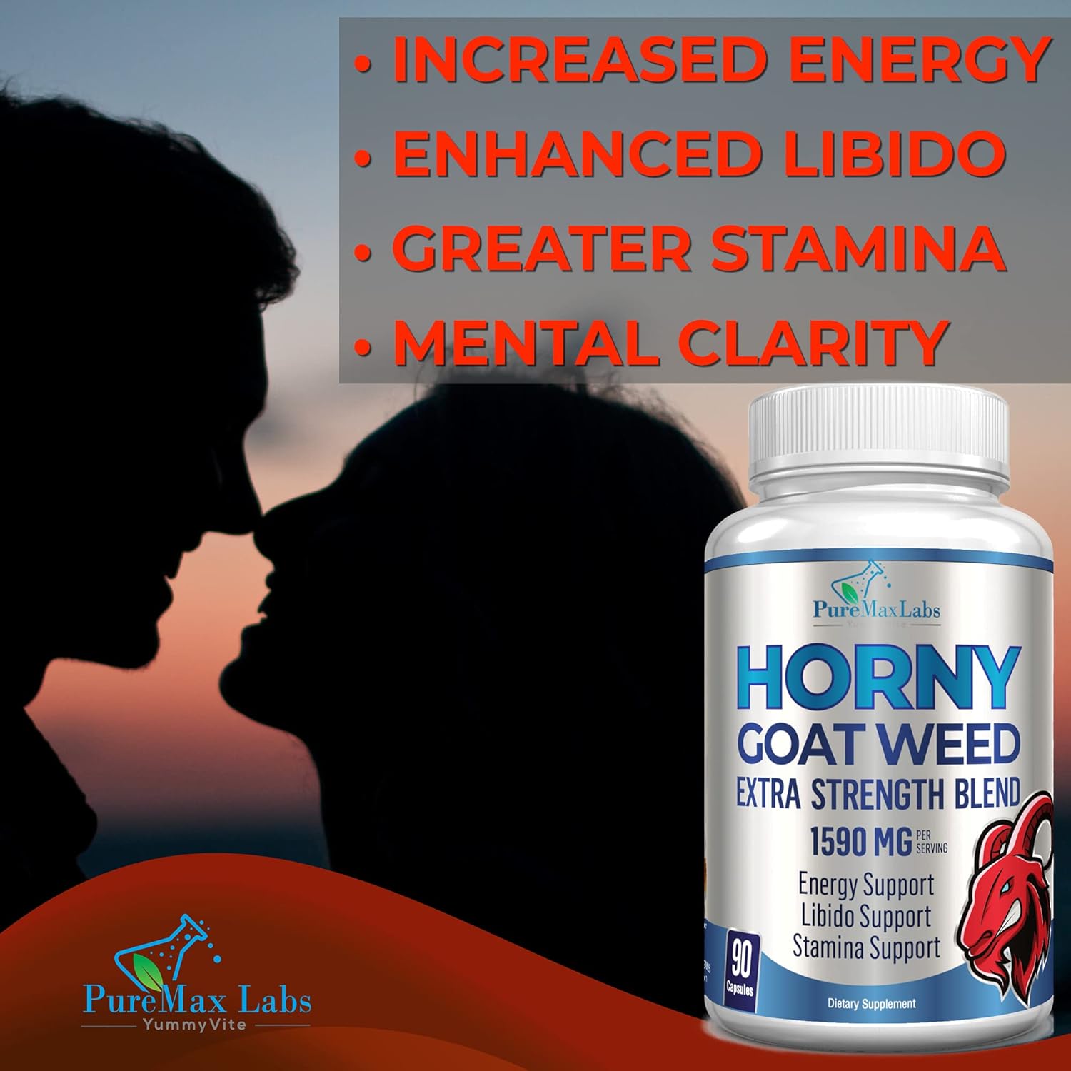 Horny Goat Weed 1590mg Extra Strength Blend, w. Maca, L-Arginine, Ginseng, Libido, Stamina, Energy Support, Non-GMO Formula, 90 Capsules : Health & Household