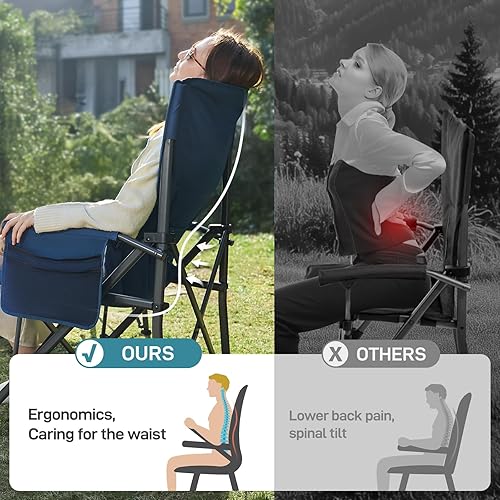 Miniatura 2 de EVER ADVANCED Oversized Folding Camping Chair for Adults with Adjustable Lumbar Support, Heavy Duty Chair with Side Pockets, Portable Collapsible
