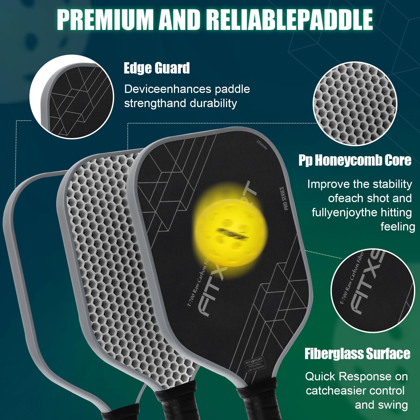 Amazon.co.jp: T700 未加工カーボンファイバーピックルボールパドル