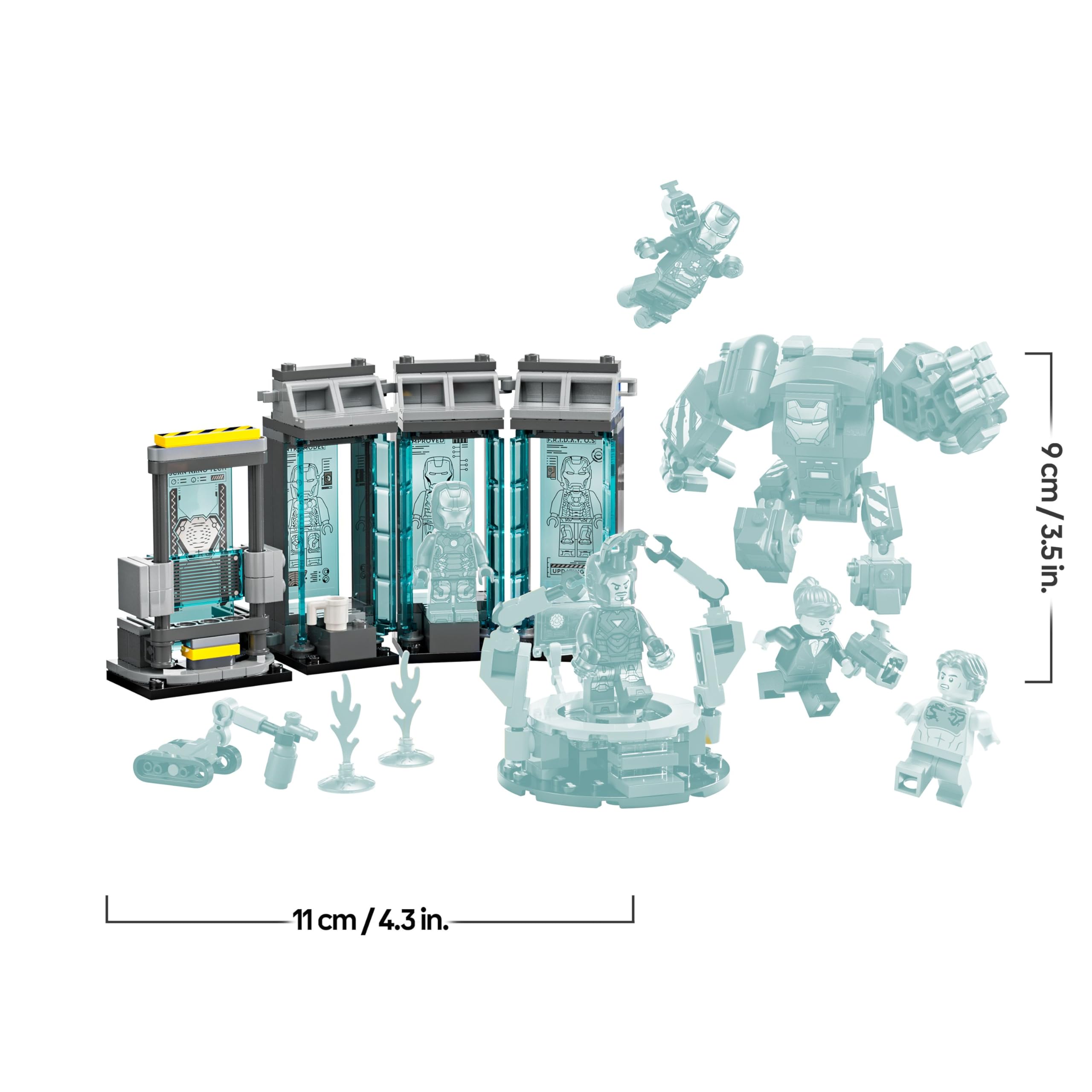 LEGO | Marvel Laboratorio di Iron Man: Sala delle Armature - Giocattolo per Fan dei Supereroi con Mech e 5 Minifigure come Aldrich Killian e Robot Dum-E - Regalo Avengers per Bambini da 8 Anni 76315
