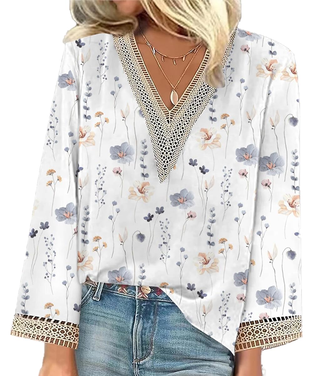 GRMLRPT Blusa con Cuello en V Camisetas de Manga Larga para Mujer Tops con Estampado de Túnica Camisa Casual Elegante para Mujer Camisas de Primavera y Otoño(Multicolor,S-XXL)