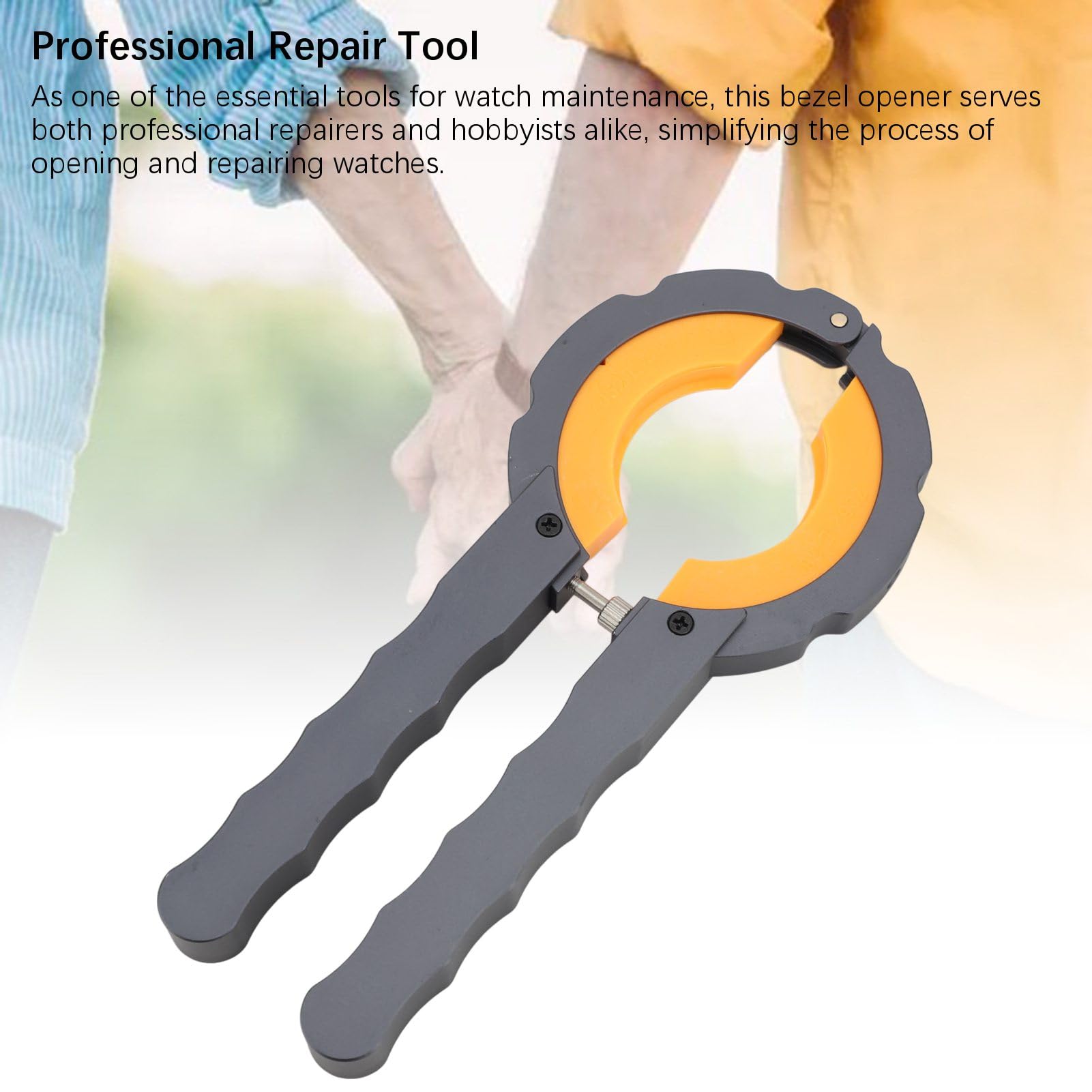 Removedor de bisel de reloj con mango de aleación de 6,5 pulgadas y 6 pares de cabezales de plástico, abridor de anillos de bisel de reloj para reparación profesional de
