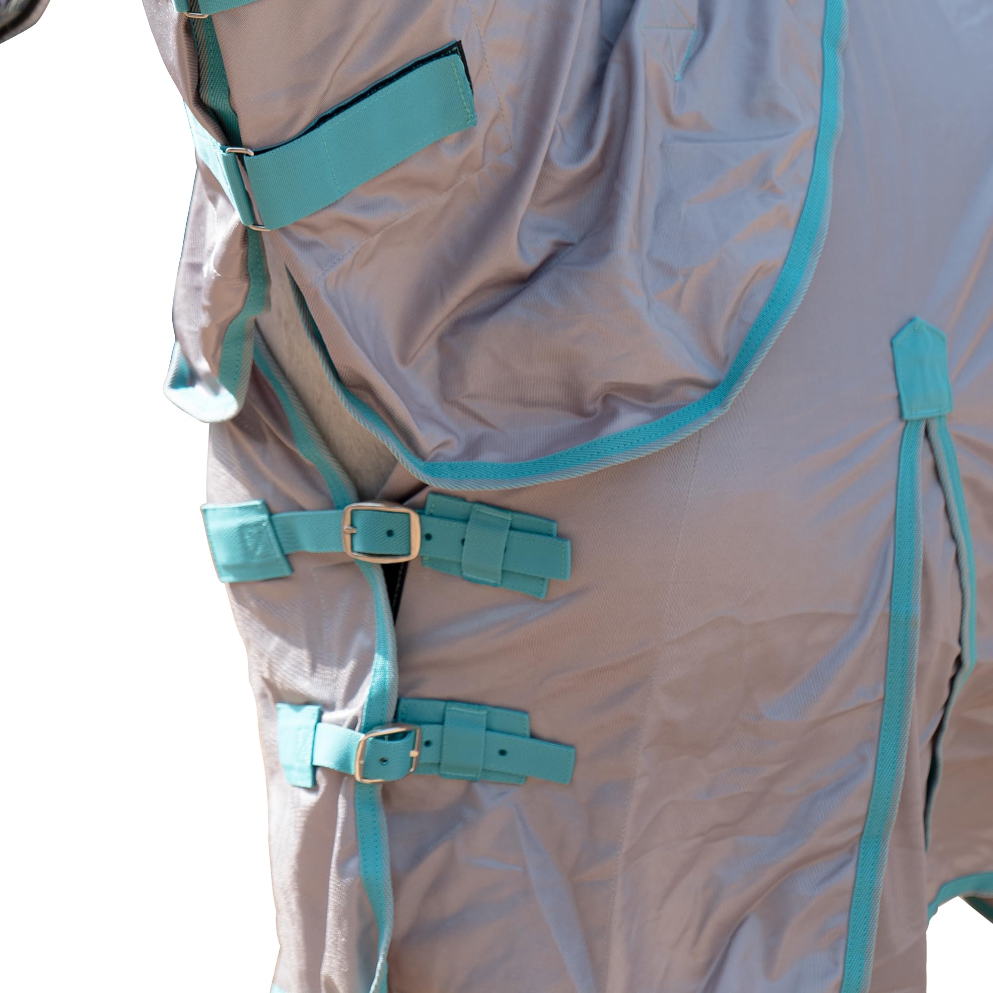 Fliegendecke Pferde mit Halsteil – atmungsaktive Sommerdecke mit UV-Schutz, Scheuerschutz, Gray 120 cm