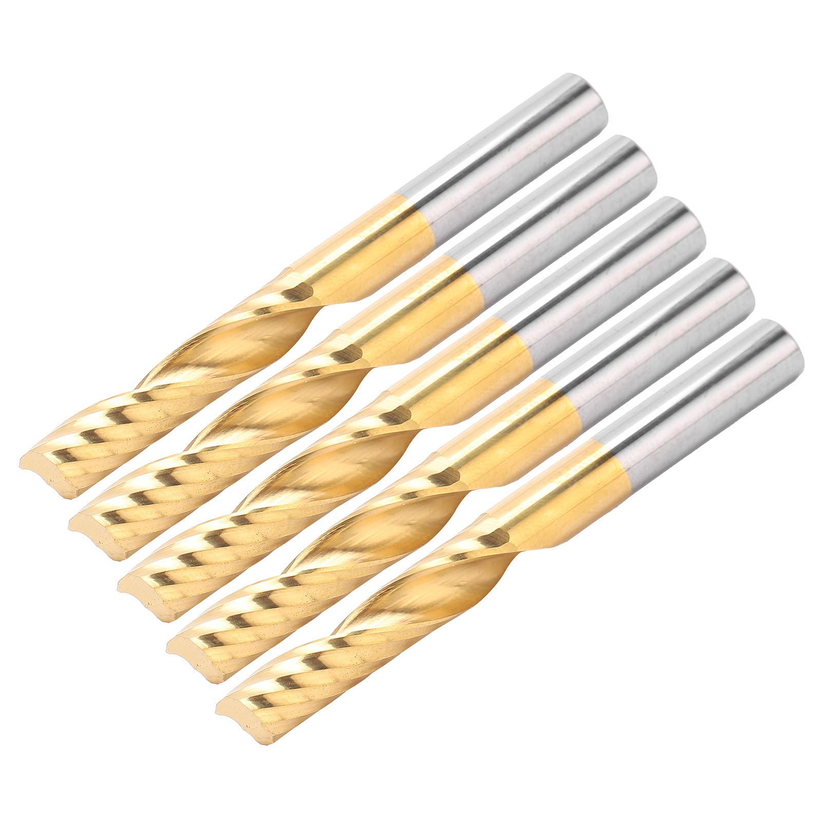 5 piezas de fresas en espiral de acero de alta velocidad, juego de fresas de extremo para CNC apto para aluminio, latón y cobre, fresa con vástago de 6 mm recubierta de titanio y